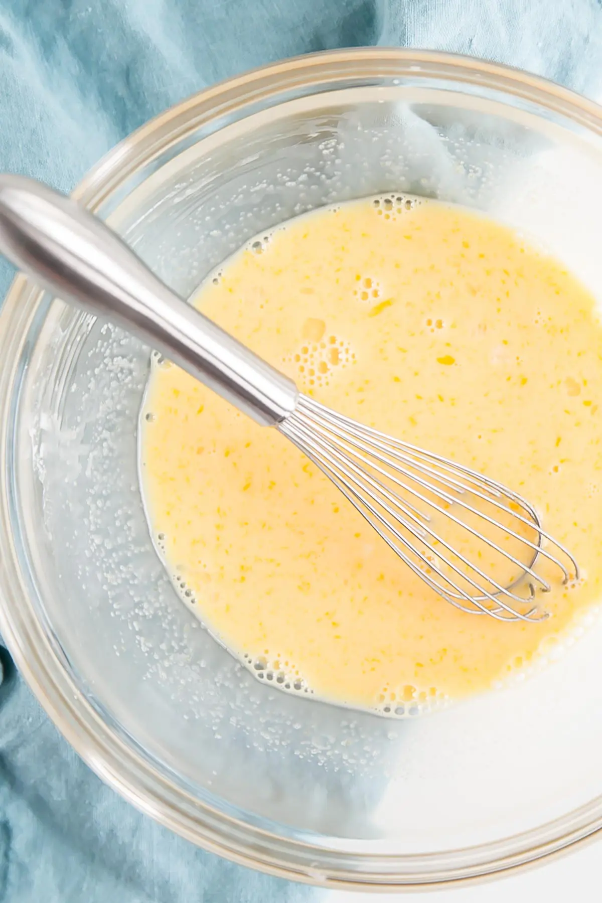 Eggs, milk, and cornstarch whisked together.