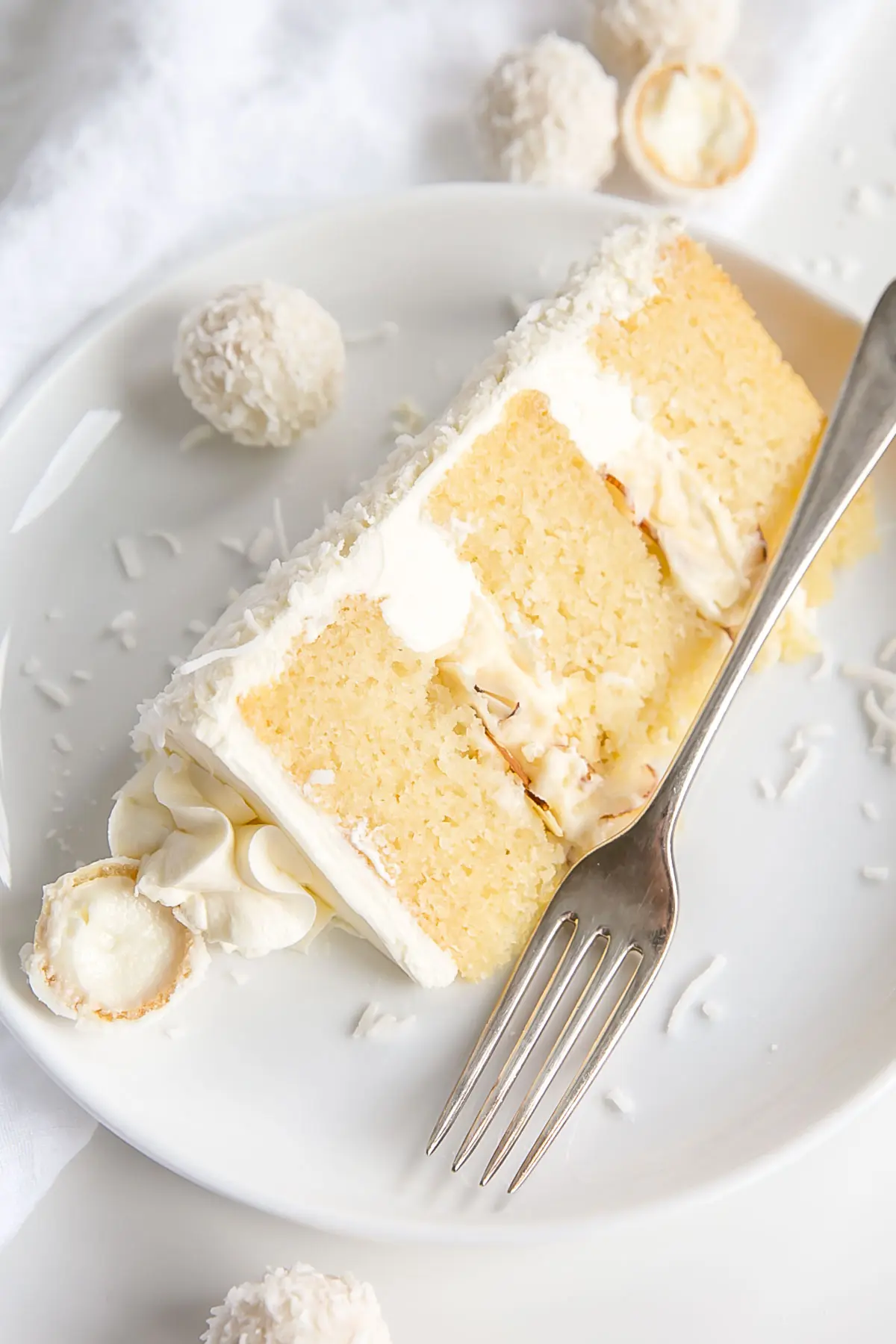 Slice of Raffaello Cake on a plate.