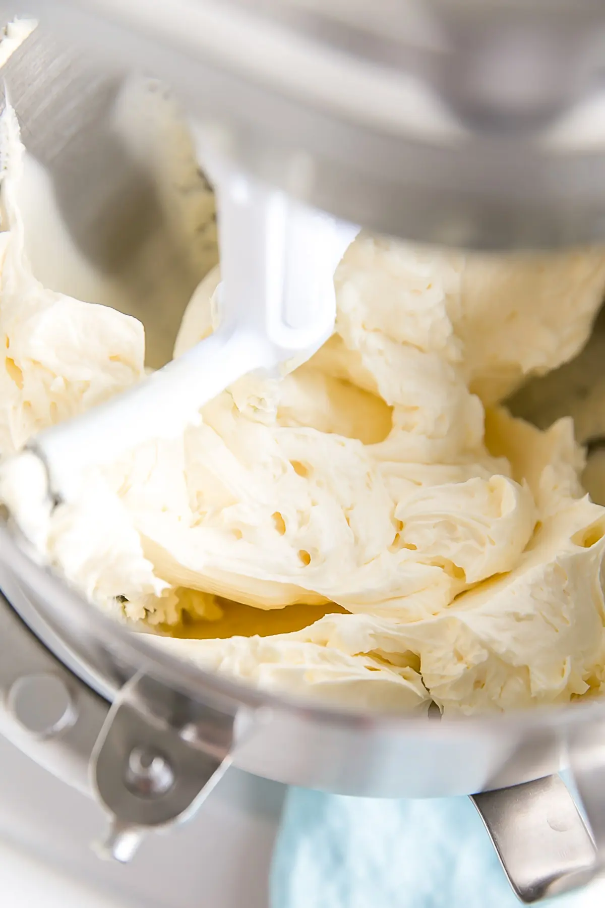 Whipped butter shown inside the stand mixer.