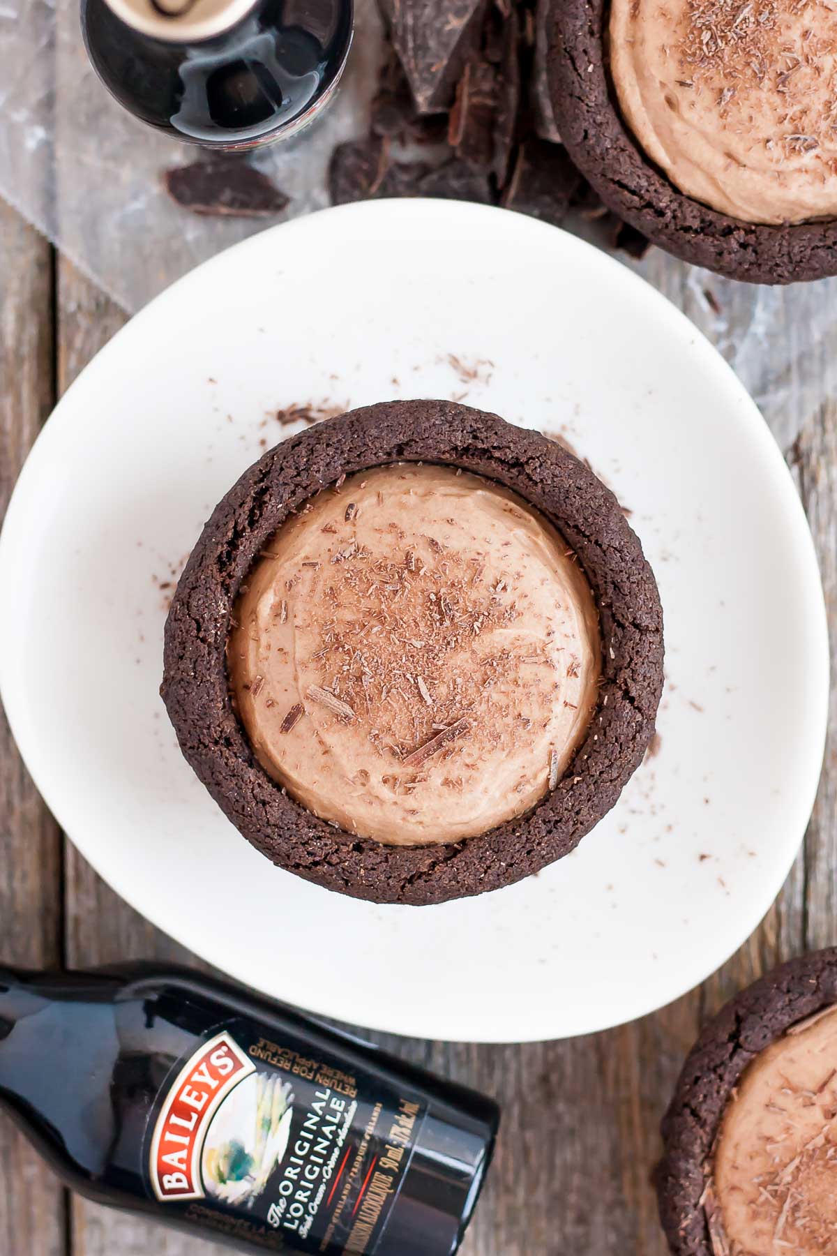 Overhead shot of a Baileys cheesecake cookie cup.