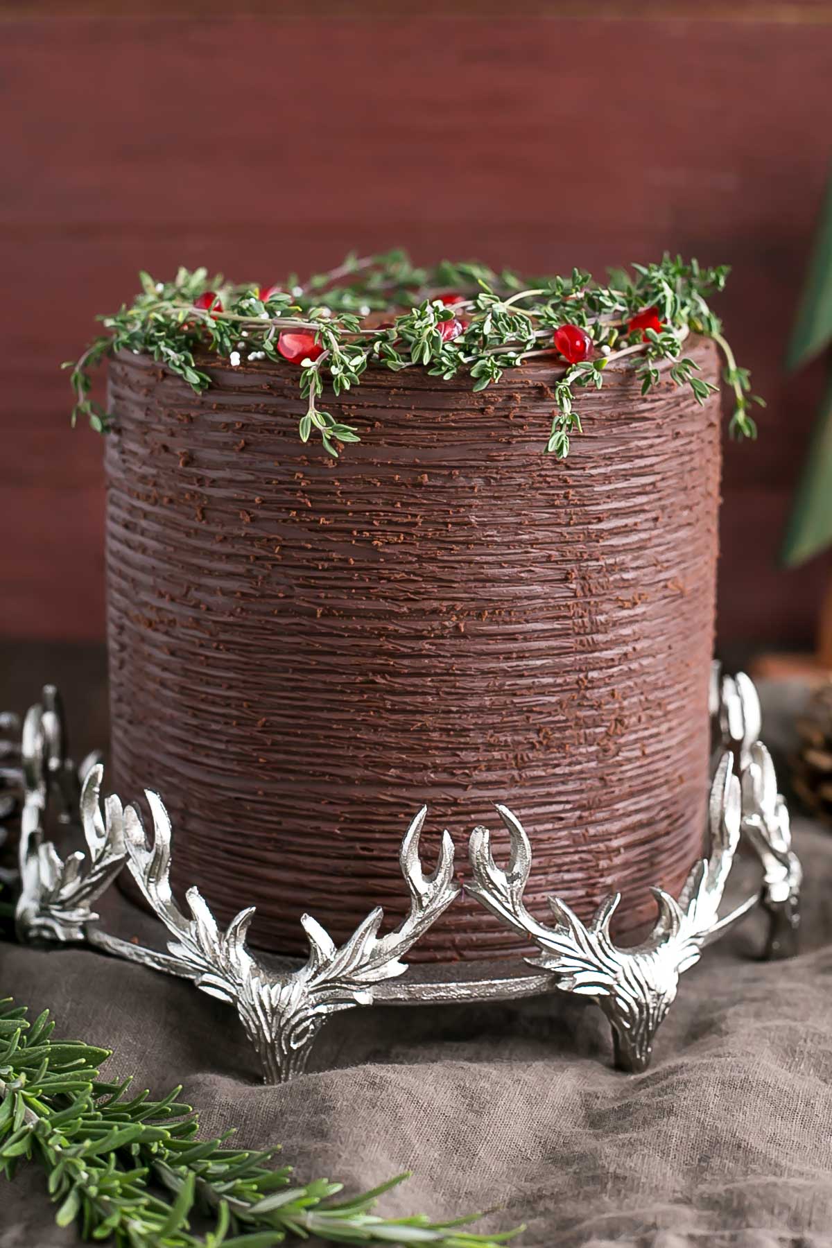 A decorated cake on a cake stand