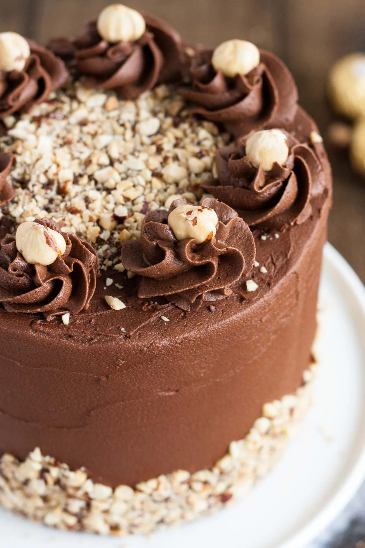 Close up of a hazelnut topped rosette.