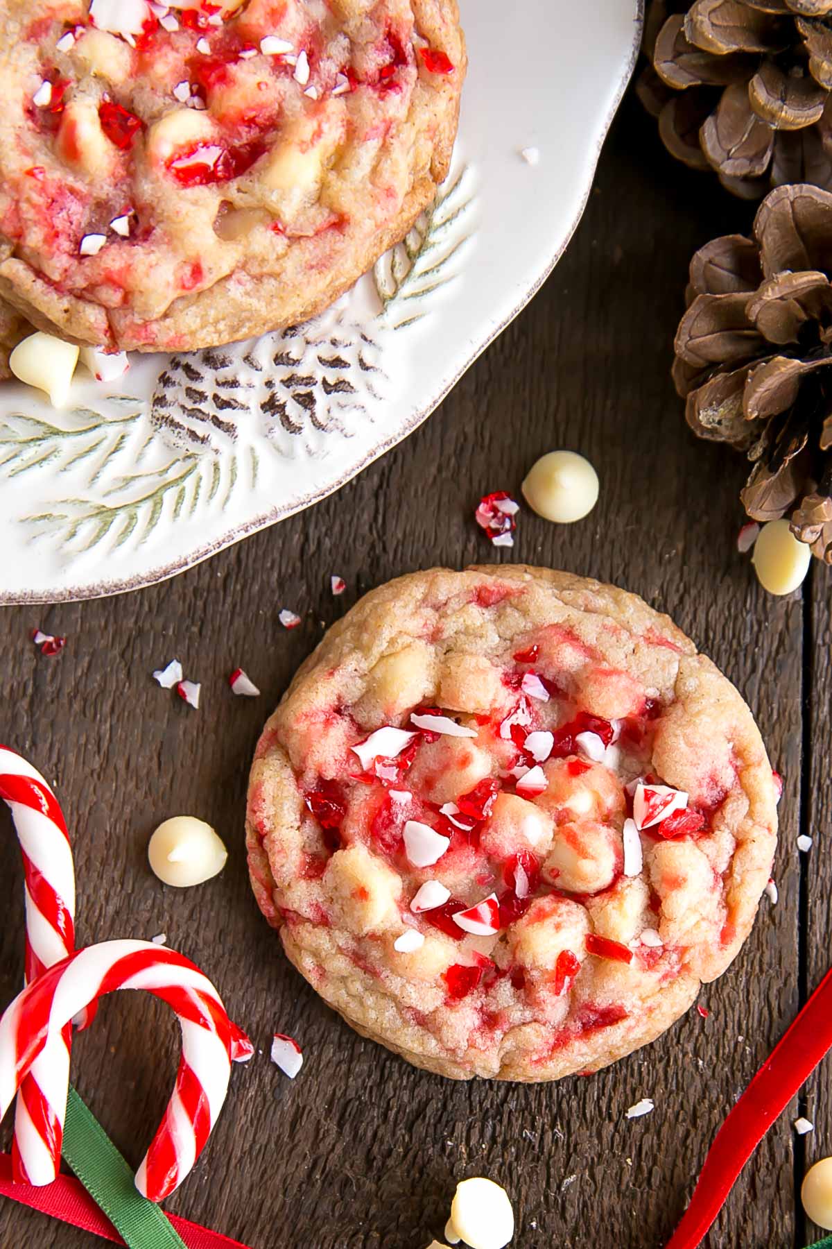 Overhead shot of White Chocolate Candy Cane Cookies 