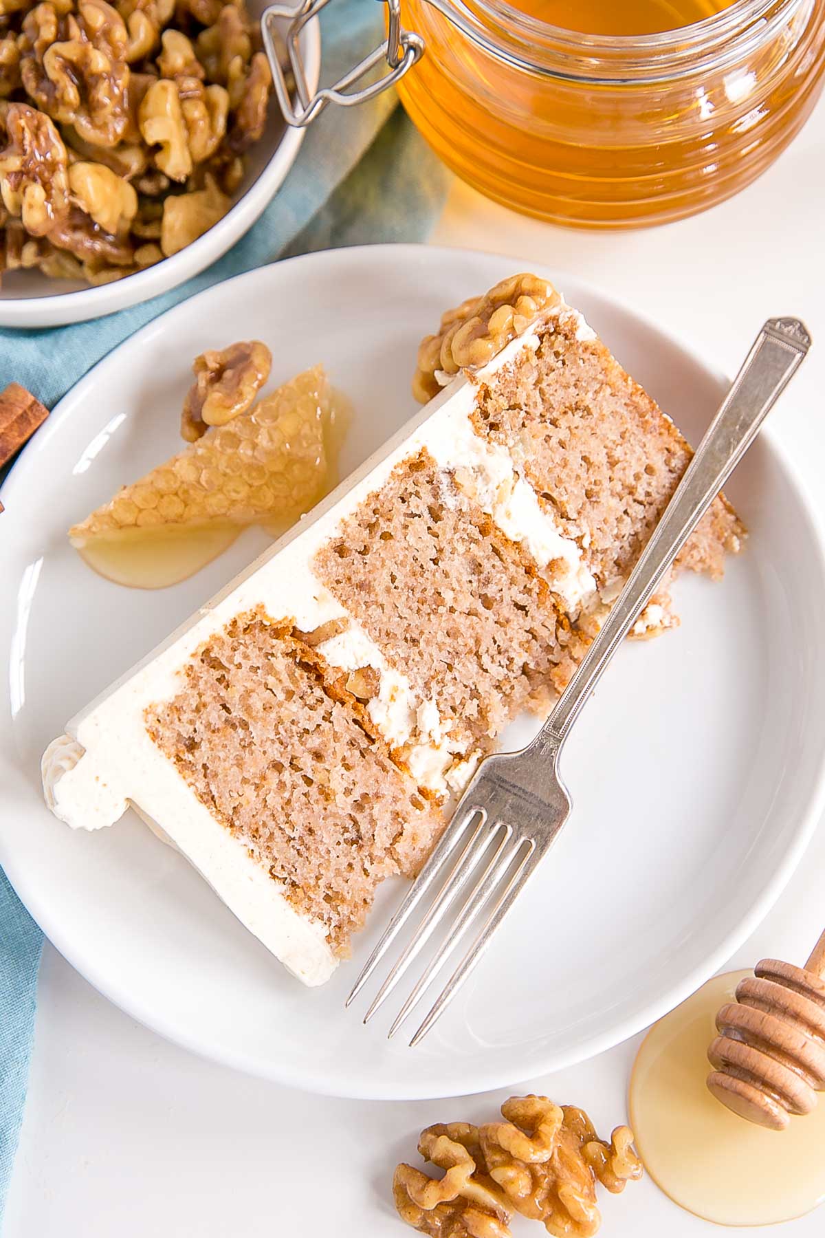 Slice of cake on a plate.