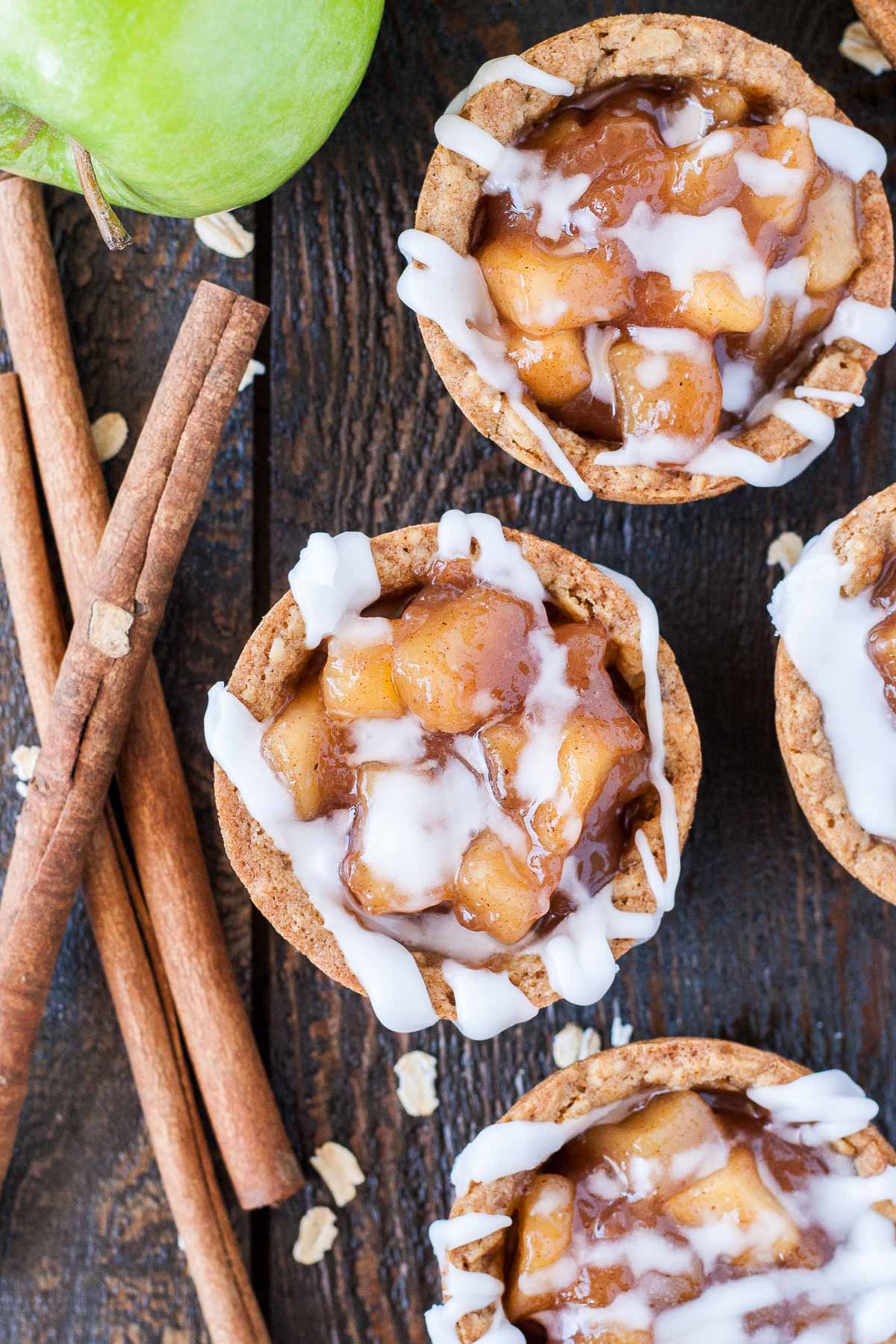 Overhead photo of the cookie cups with a sugar glaze drizzled on them.