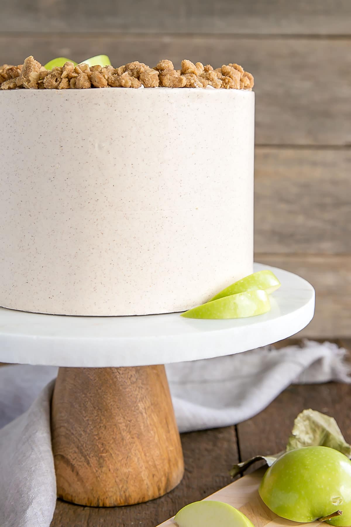 Spice cake with cinnamon buttercream and apple filling.