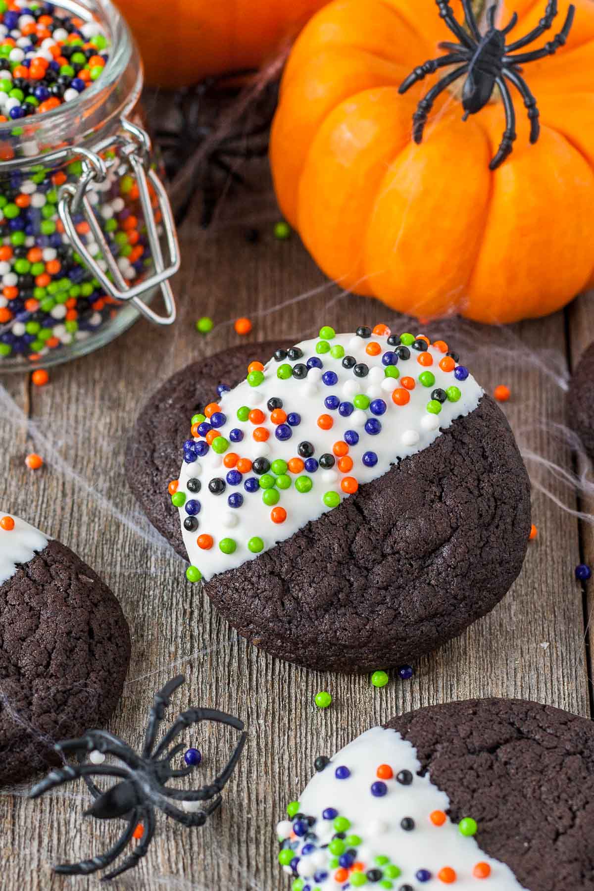 Close up of a halloween sprinkle cookie