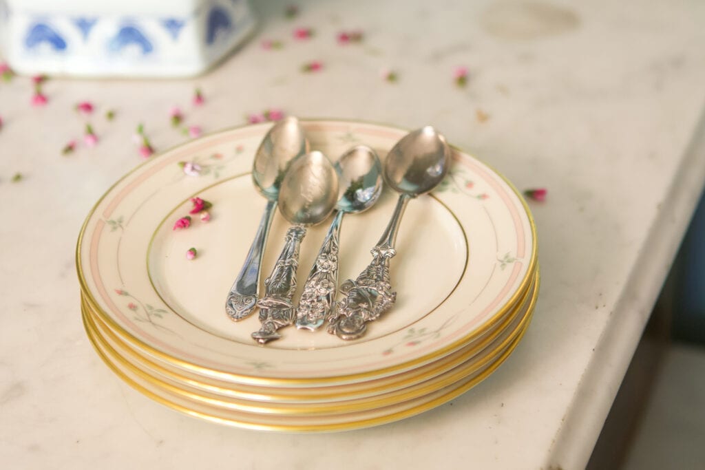 displaying antiques in the dining room 