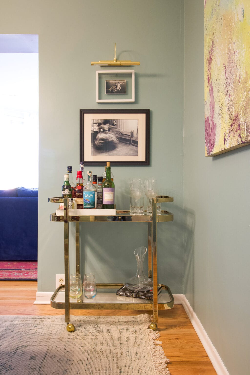 An antique bar cart