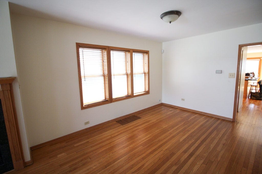 Before of our living room and old oak hardwood floors