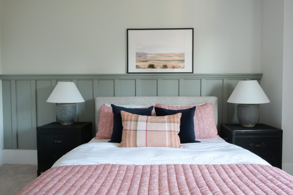 Pink and green bedroom 