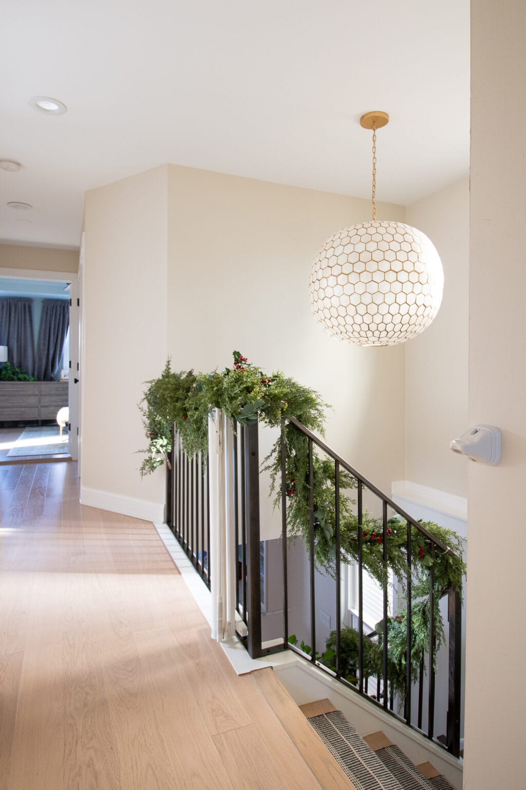 Garland in our hallway on the stairs