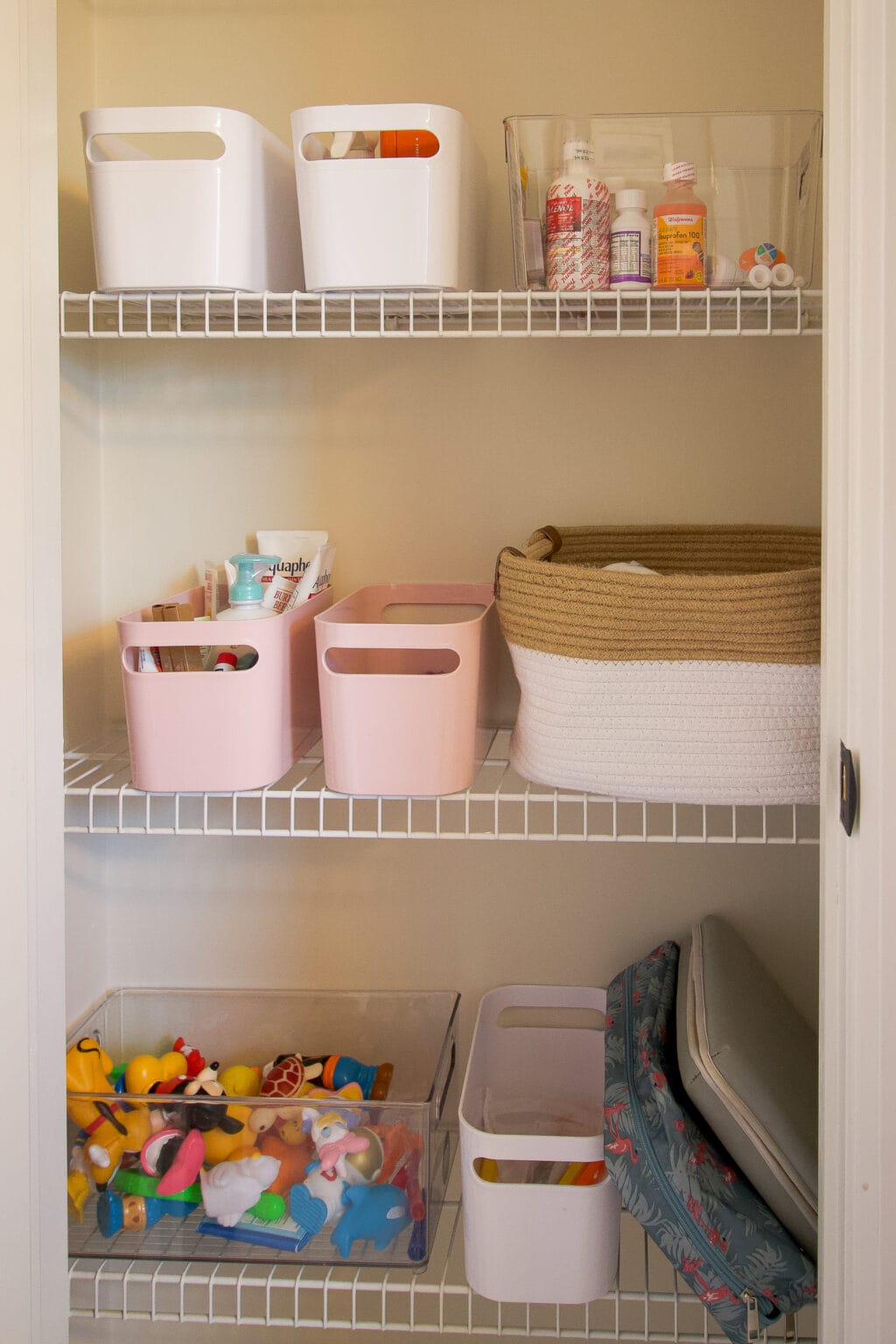 Organizing the kids' closet in the bathroom