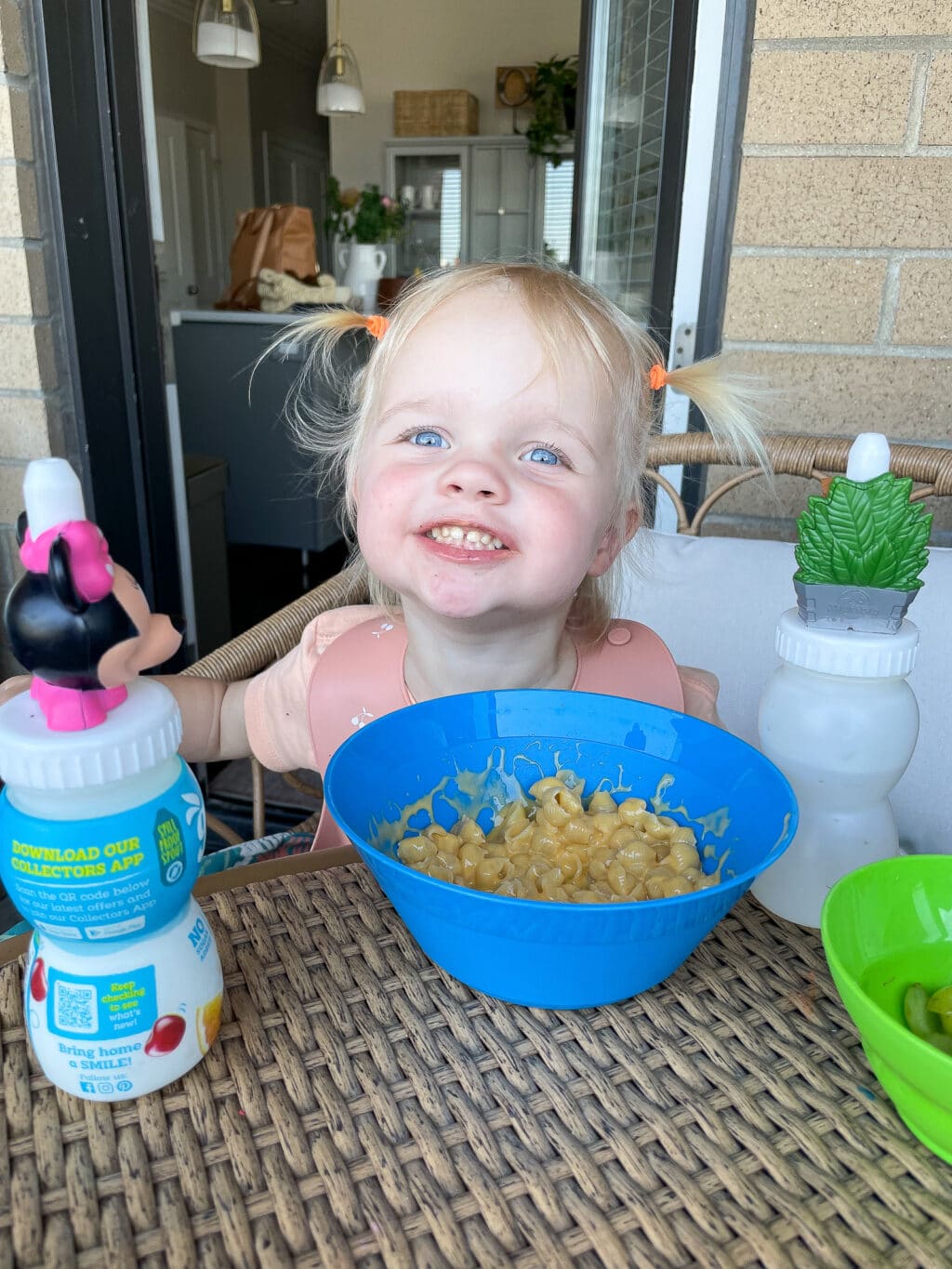 Rory eating outside at Grama's house