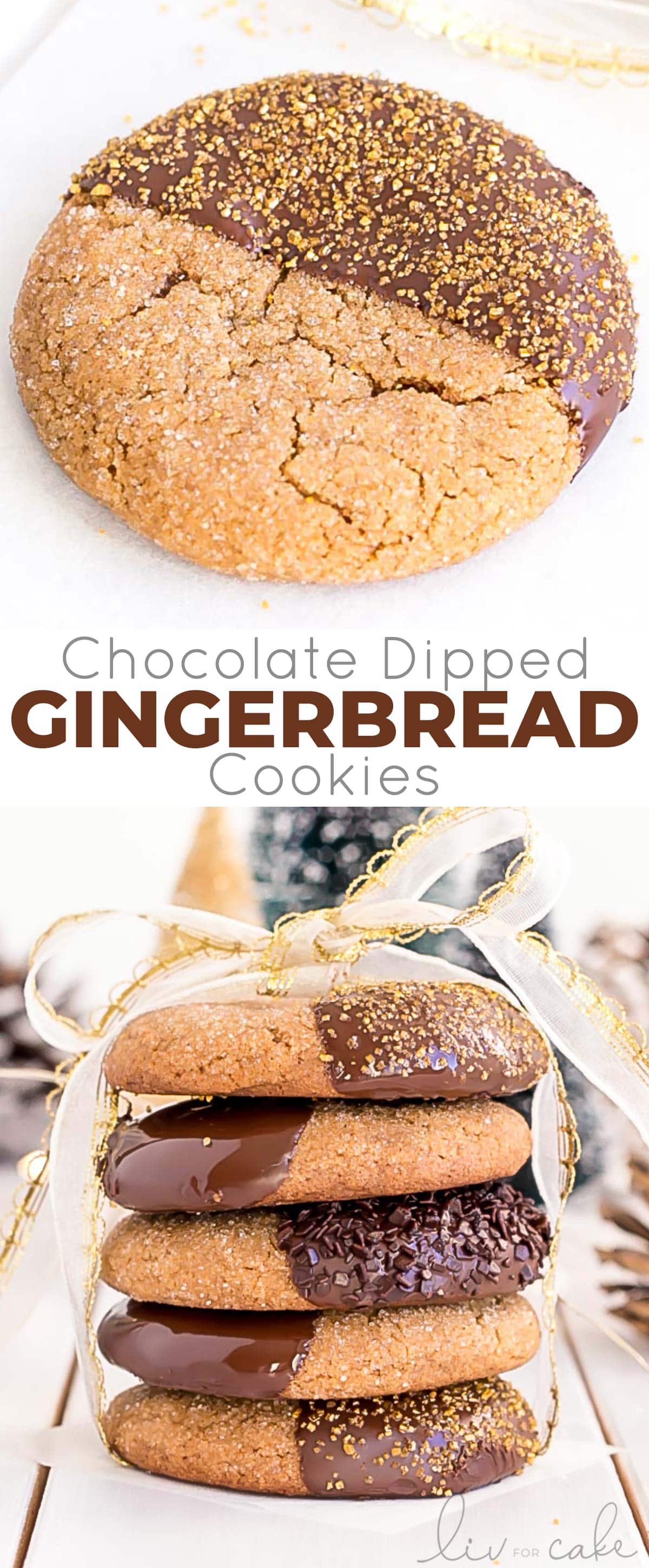 These Chocolate Dipped Gingerbread Cookies are the perfect treat for the holiday season! Chewy ginger spiced cookies dipped in dark chocolate. | livforcake.com