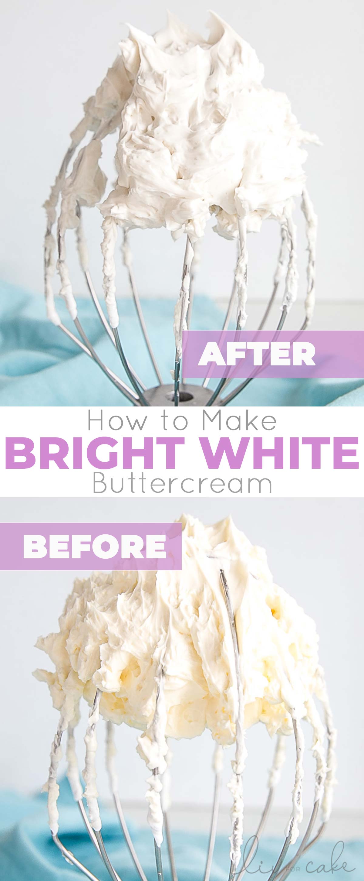 Learn how to make buttercream white with these simple tips & tricks! Perfect for wedding cakes and when you need a white buttercream base to start from. | livforcake.com