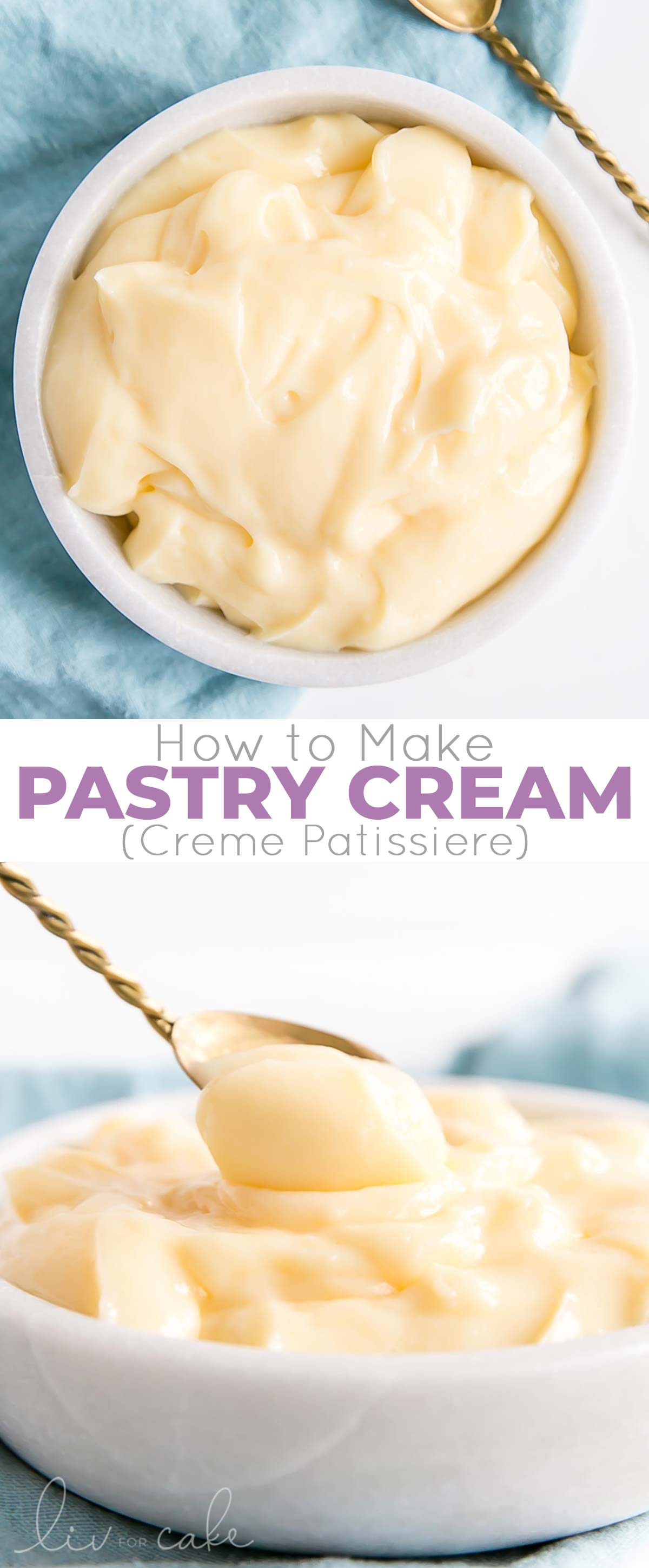 This easy Pastry Cream (Creme Patissiere) recipe is simple and delicious. A rich and creamy vanilla custard you can use in a variety of decadent desserts. | livforcake.com