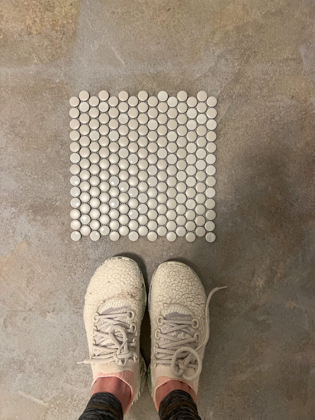 choosing penny tile for our basement bathroom floor