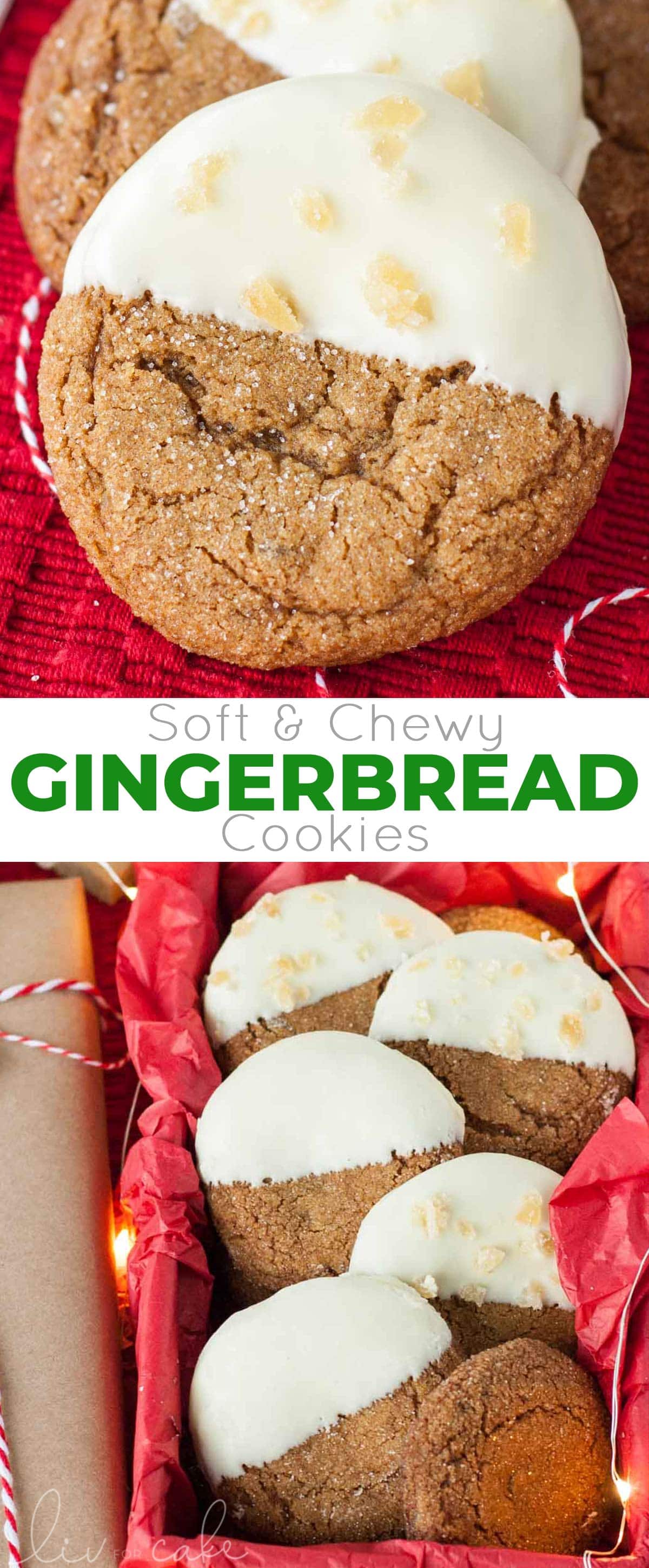 These Snow Capped Gingersnaps are the perfect holiday cookies! Chewy gingerbread cookies dipped in white chocolate and topped with crystallized ginger. | livforcake.com