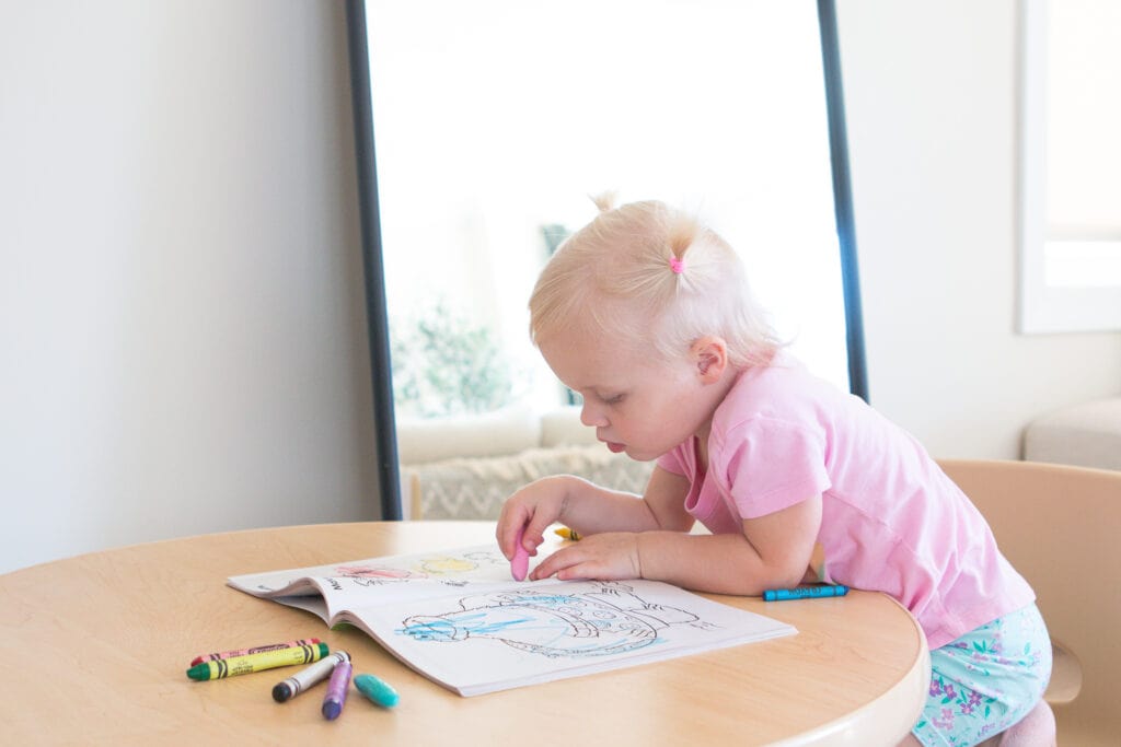 Rory coloring at her table