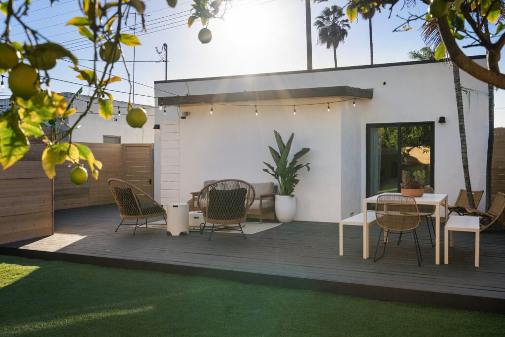 Backyard in San Deigo with a pretty deck