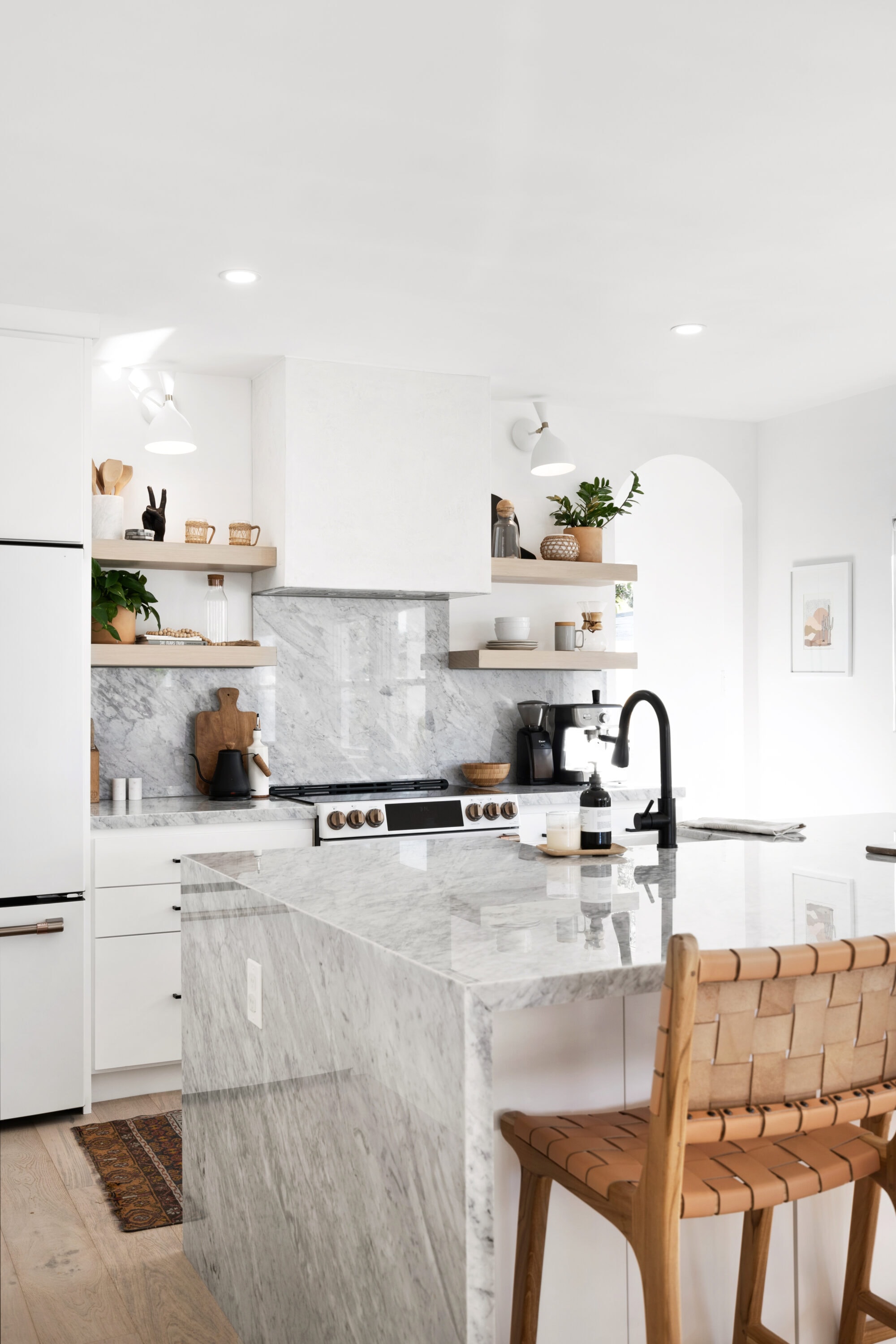 Waterfall island in a kitchen