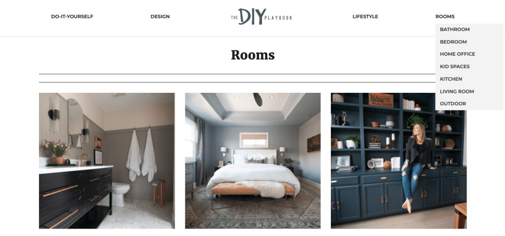 Rooms page on the new diy playbook website