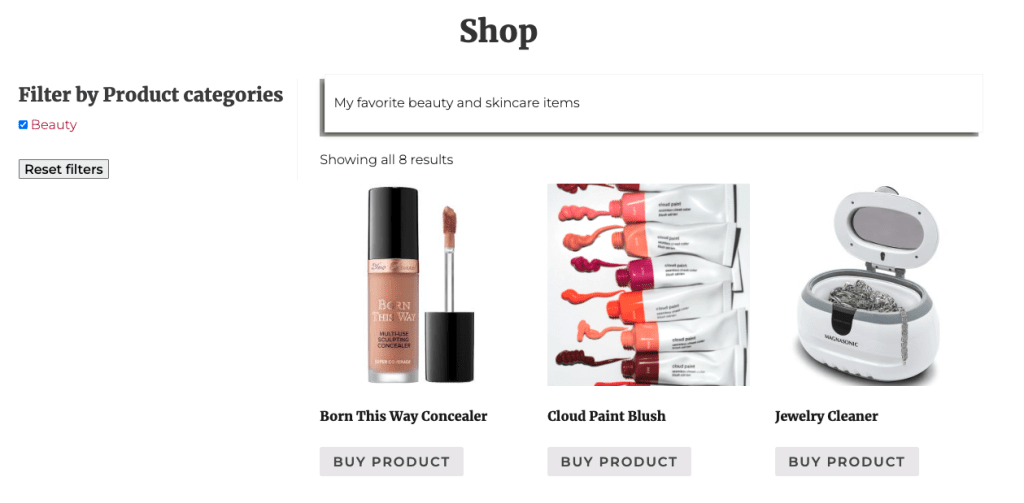 shop page beauty