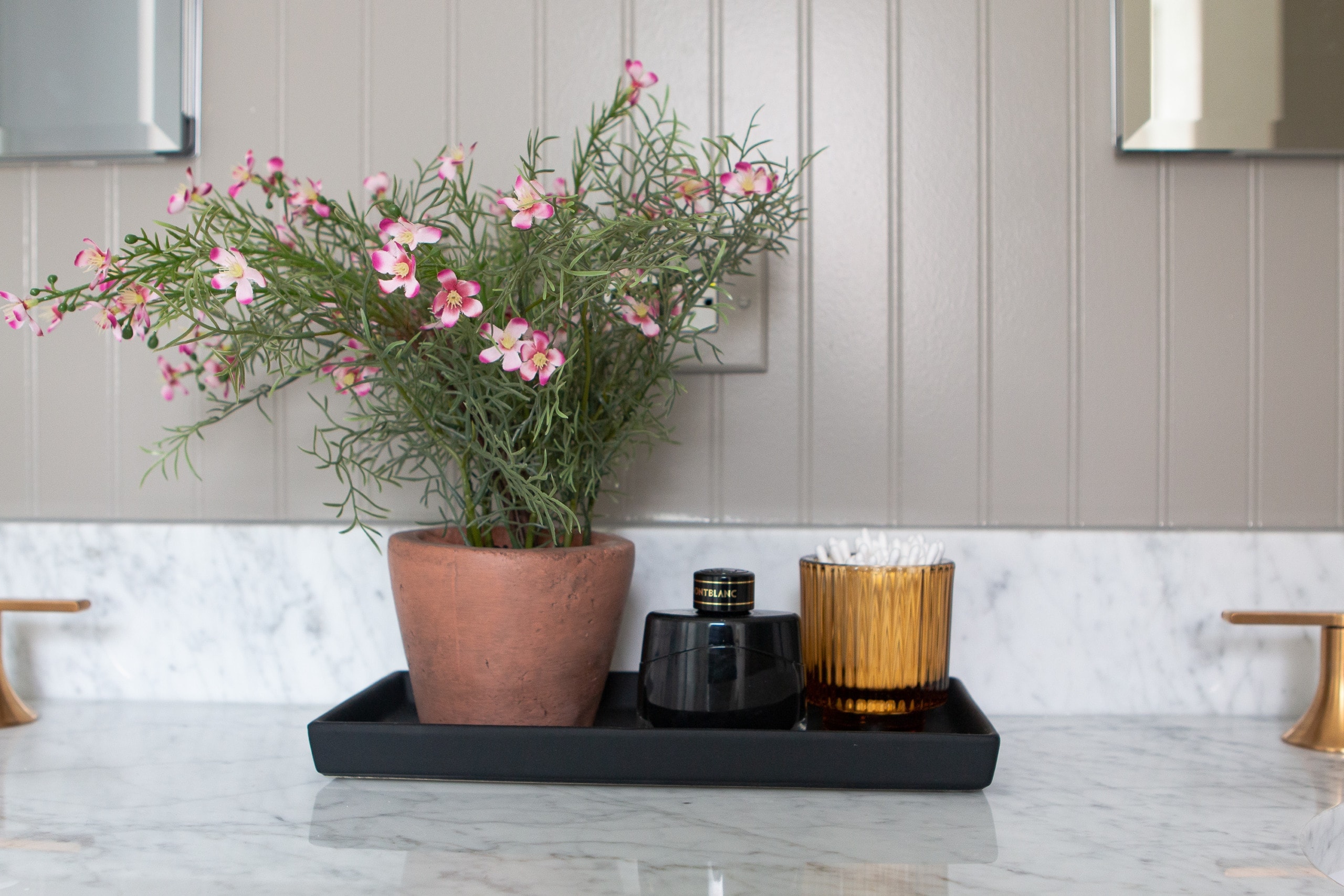 Gray beadboard in a bathroom