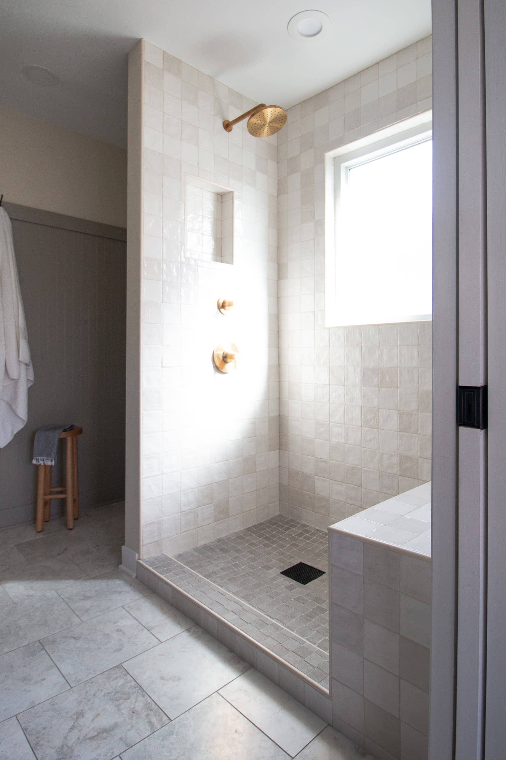 Placement of the shower hardware in a bathroom