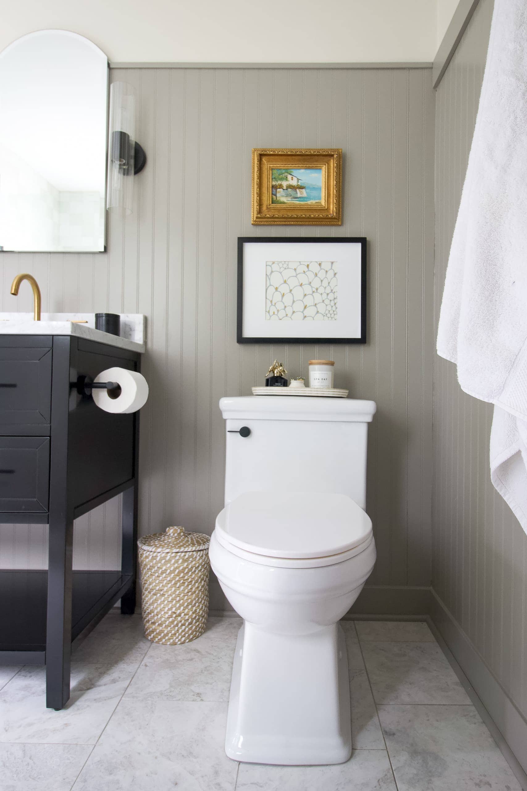 The skirted toilet in our new master bathroom