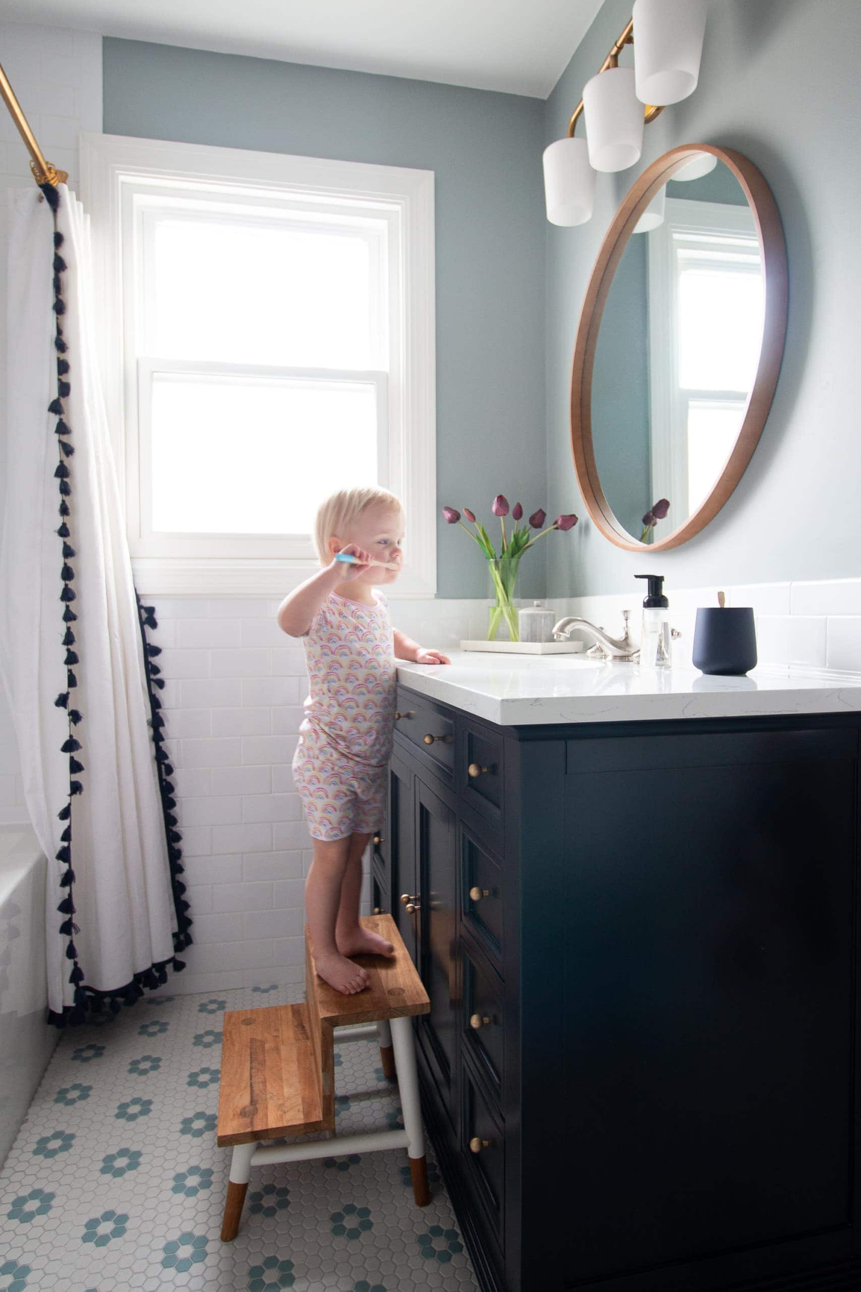 Rory in her new kids bathroom