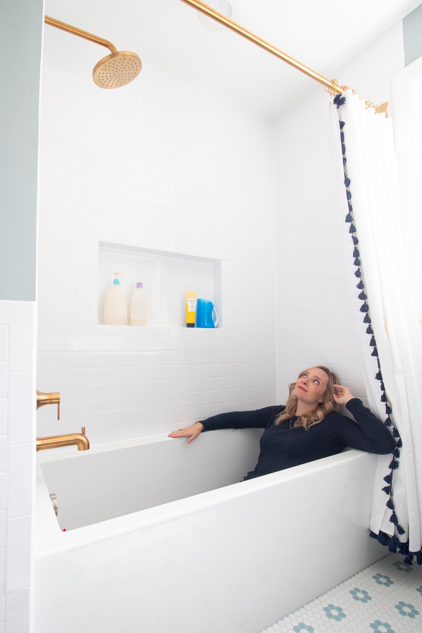 Our new deep soaker tub in the kids bathroom