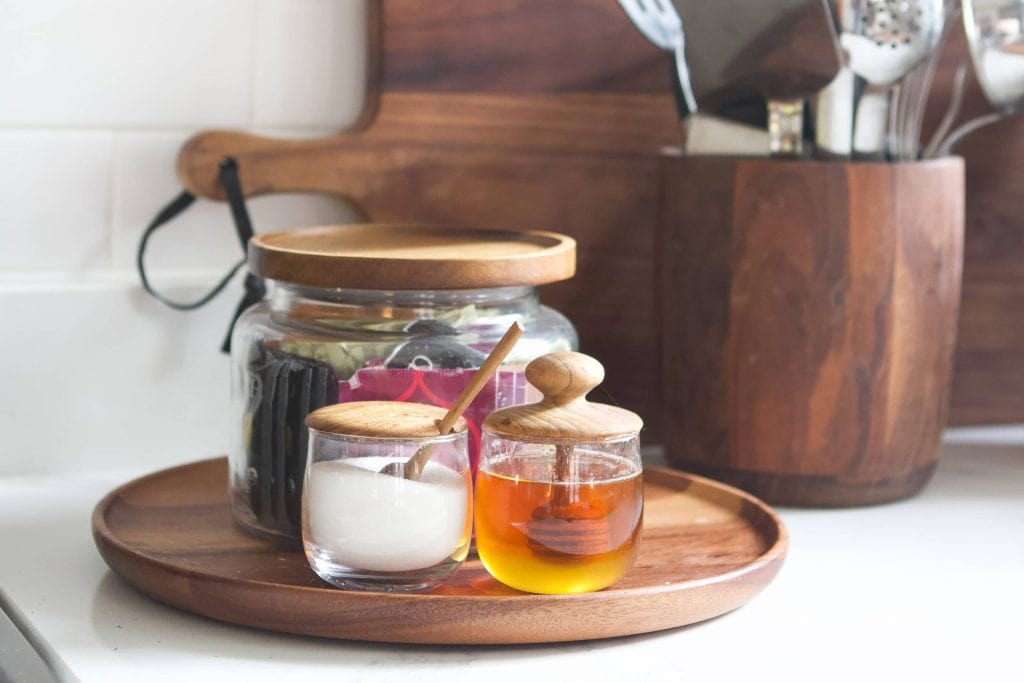 Honey and sugar in this kitchen setup