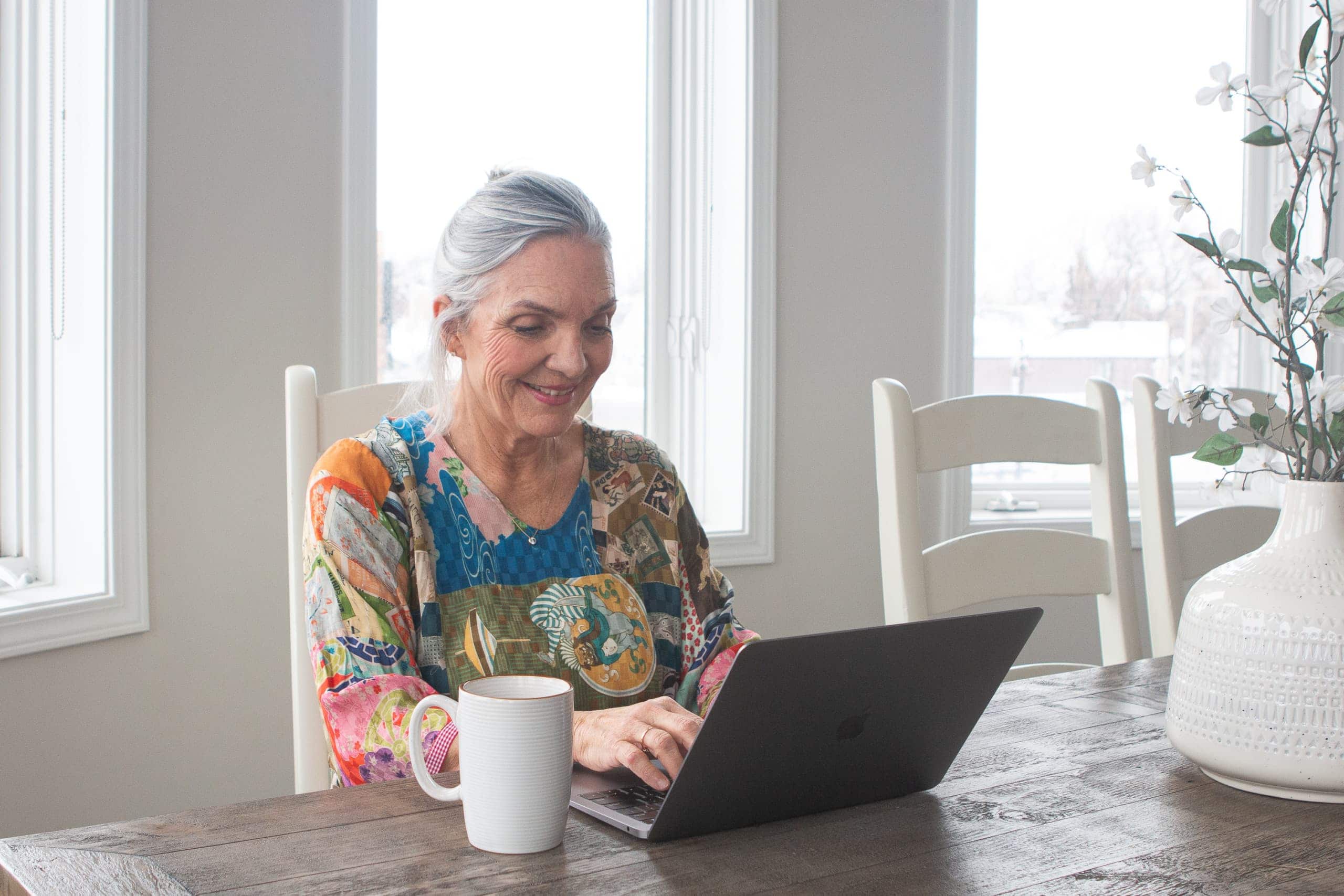 Jan writing her morning email and creating family traditions