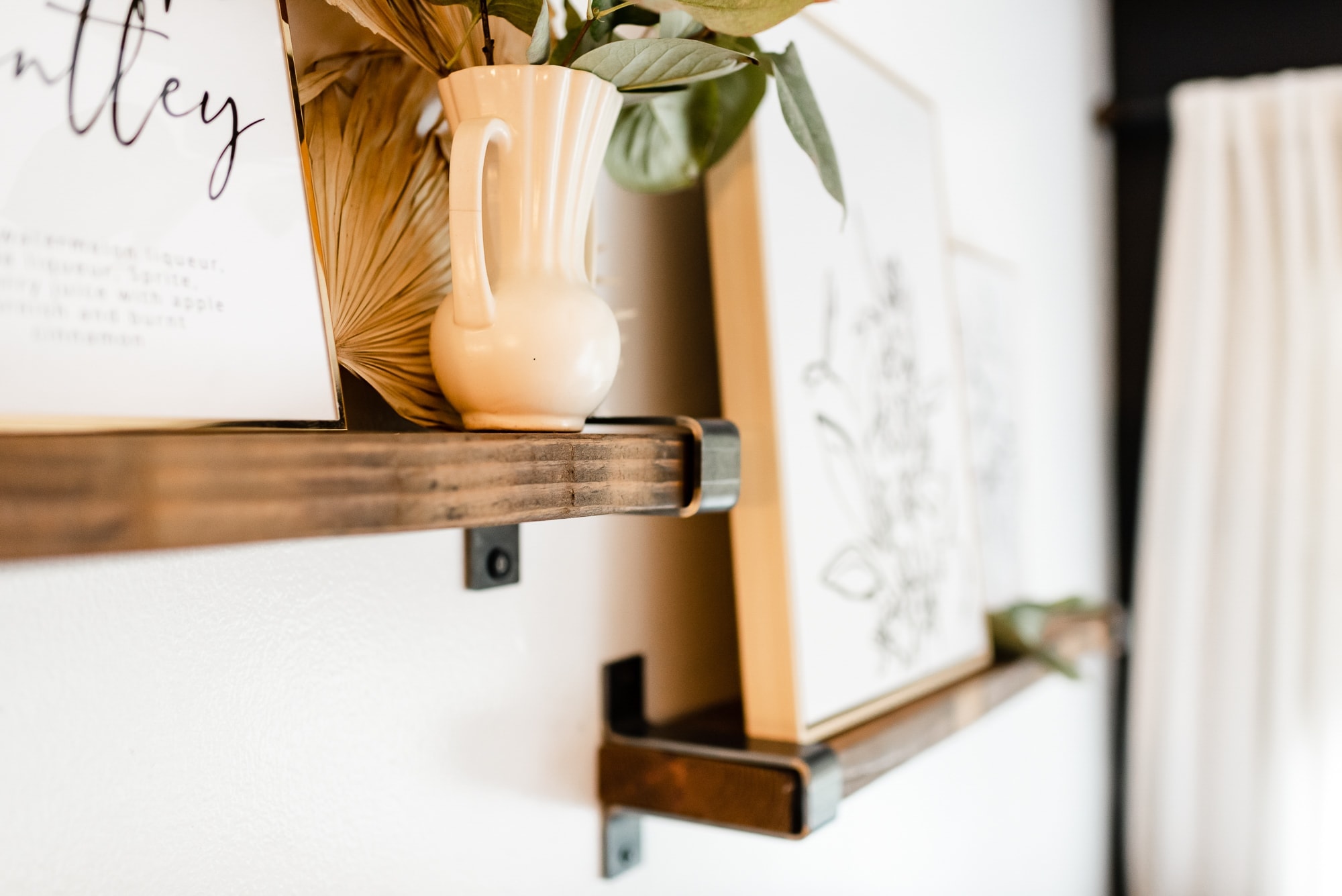 Wood shelves in a living room space