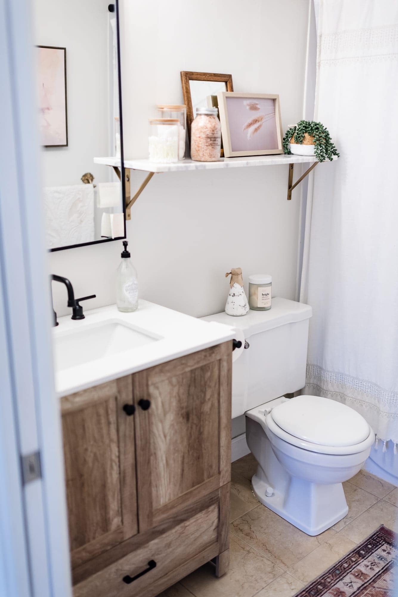 Marble shelves over a toilet