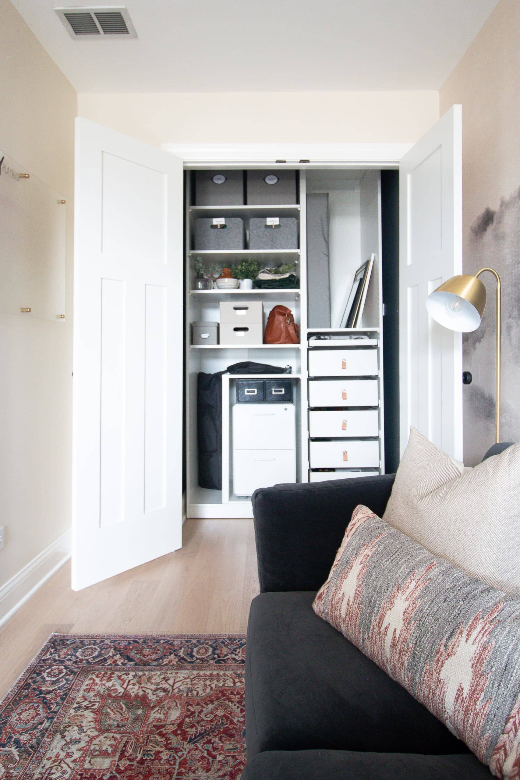 Our new organized home office closet