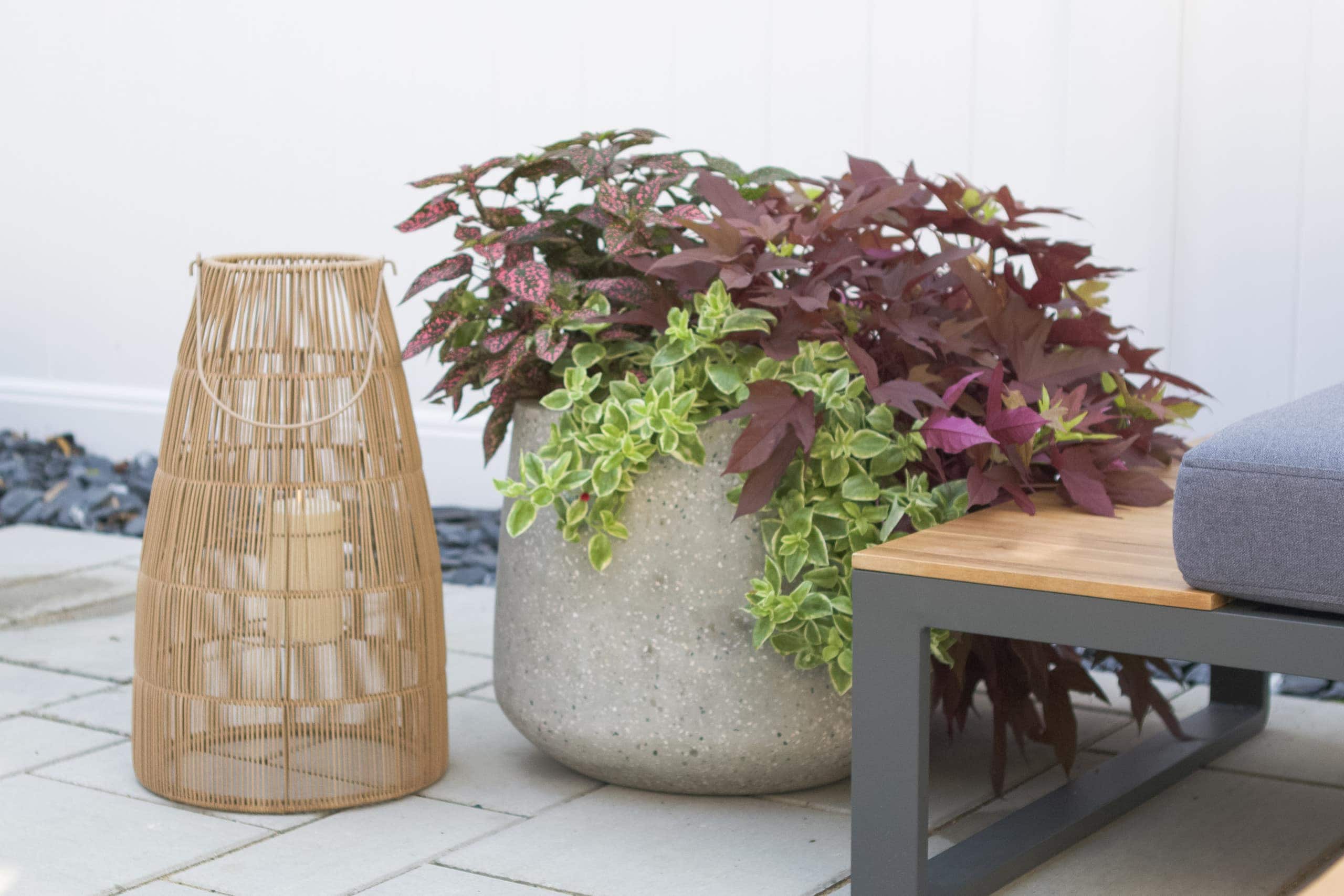 Large planters and lantern outdoor accessories