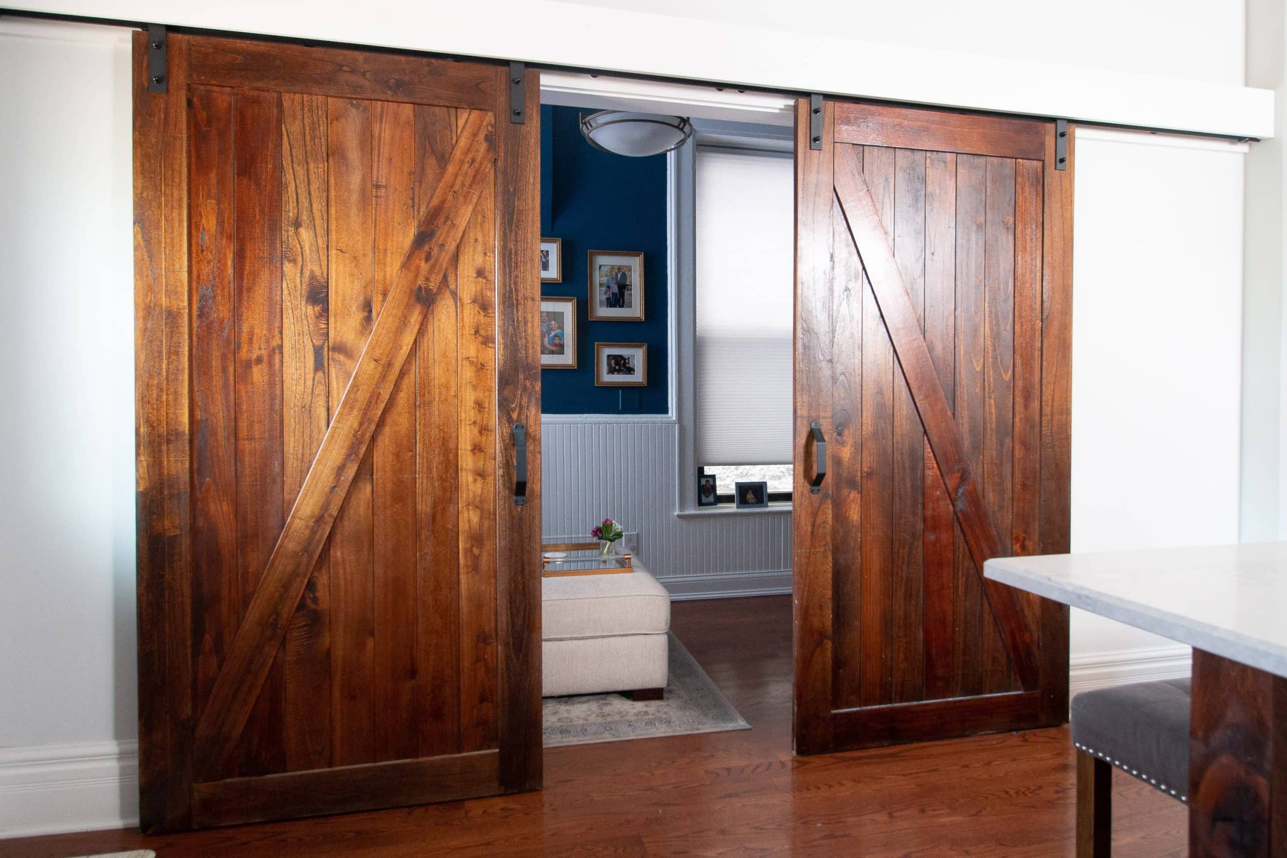 Barn doors reveal an office 