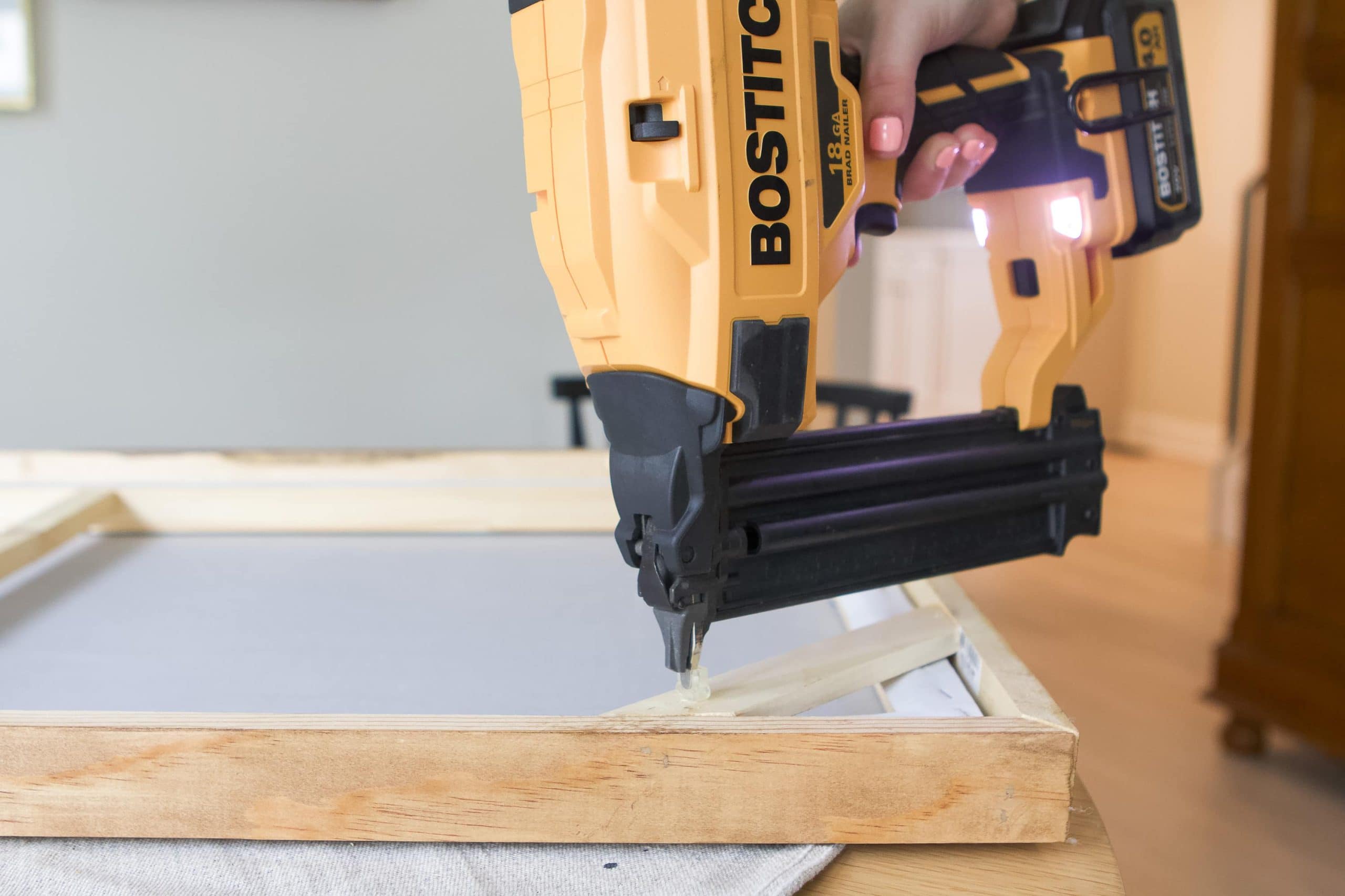 Use your brad nailer to make your DIY canvas frame