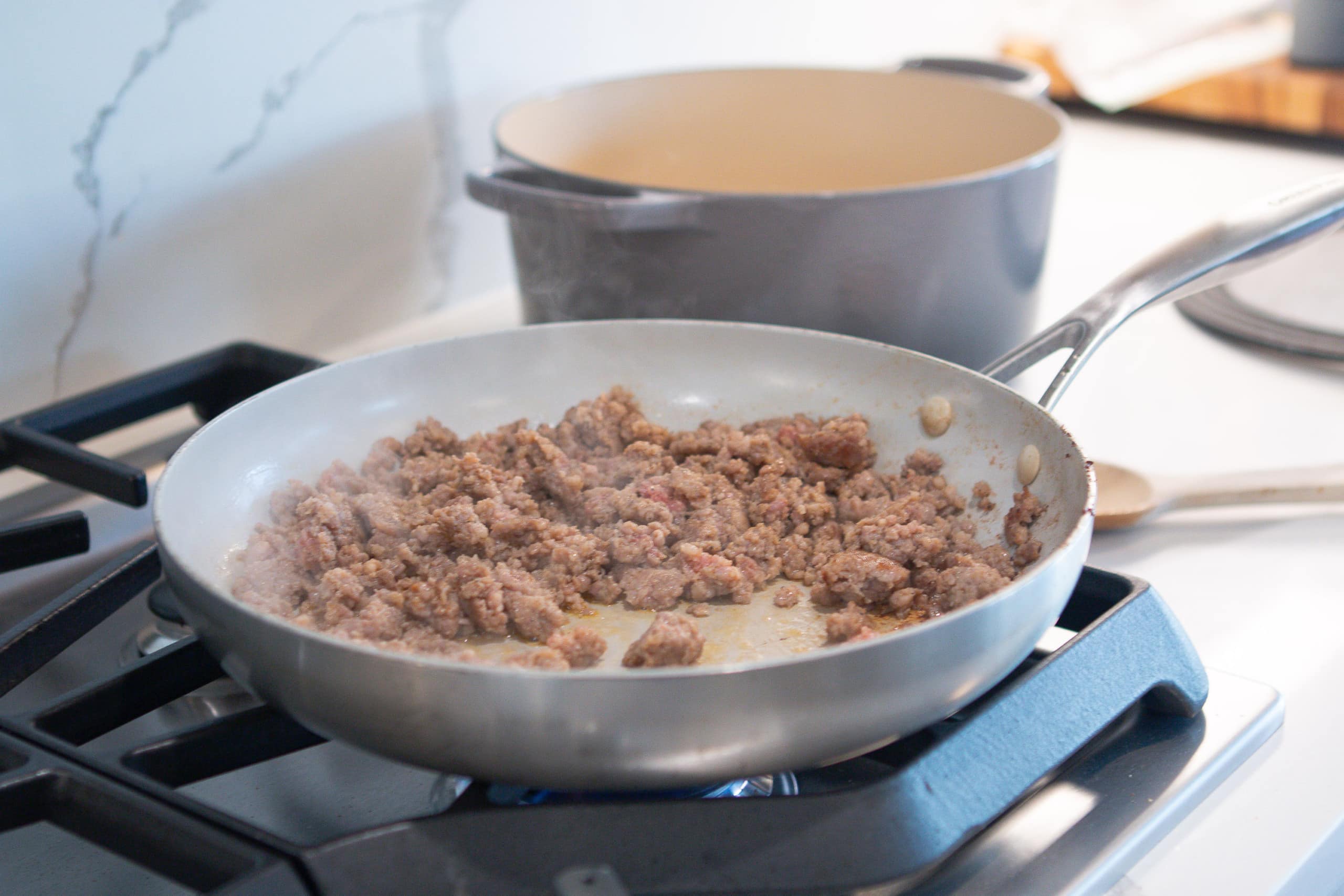 Browning sausage on the stove