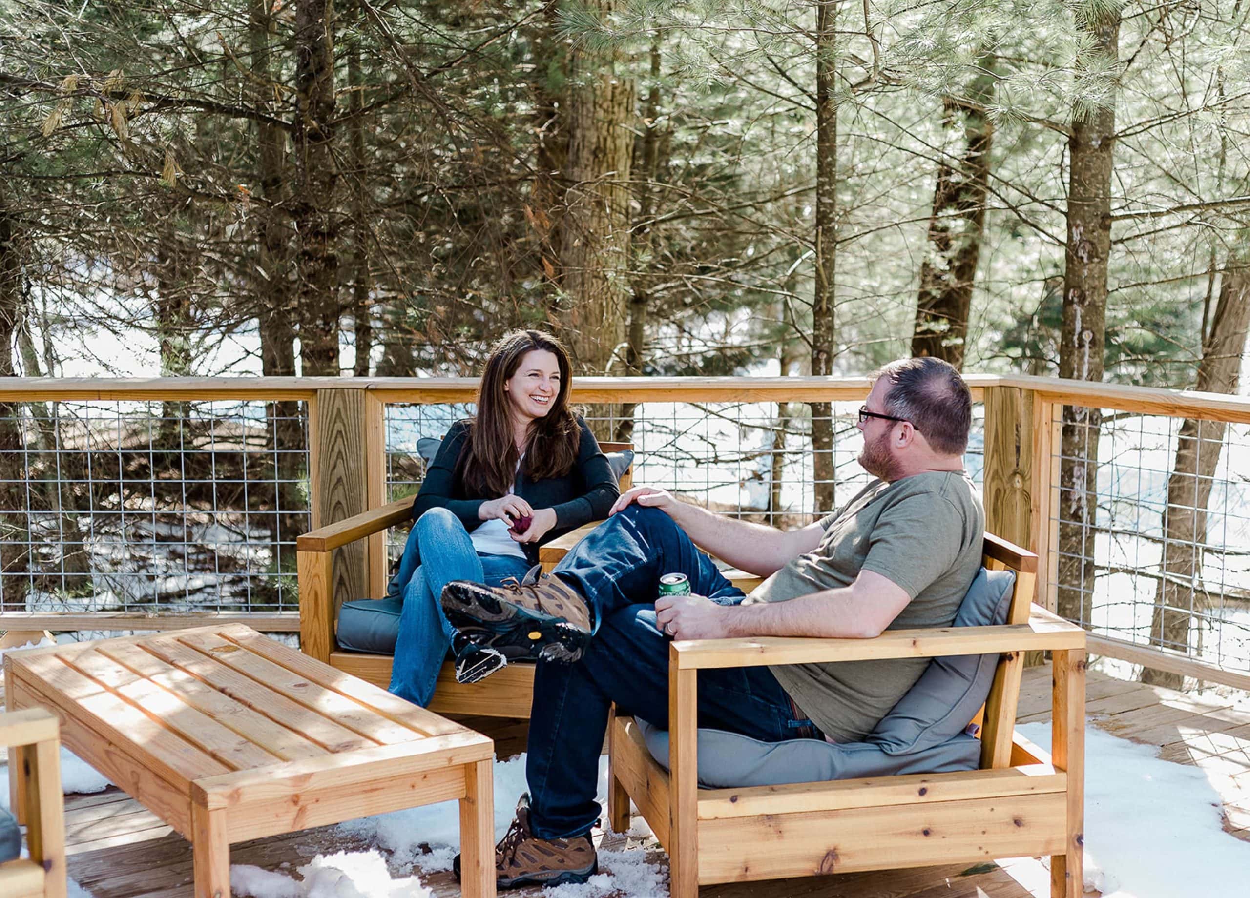 Vanessa and her Husband enjoying their cabin in the woods