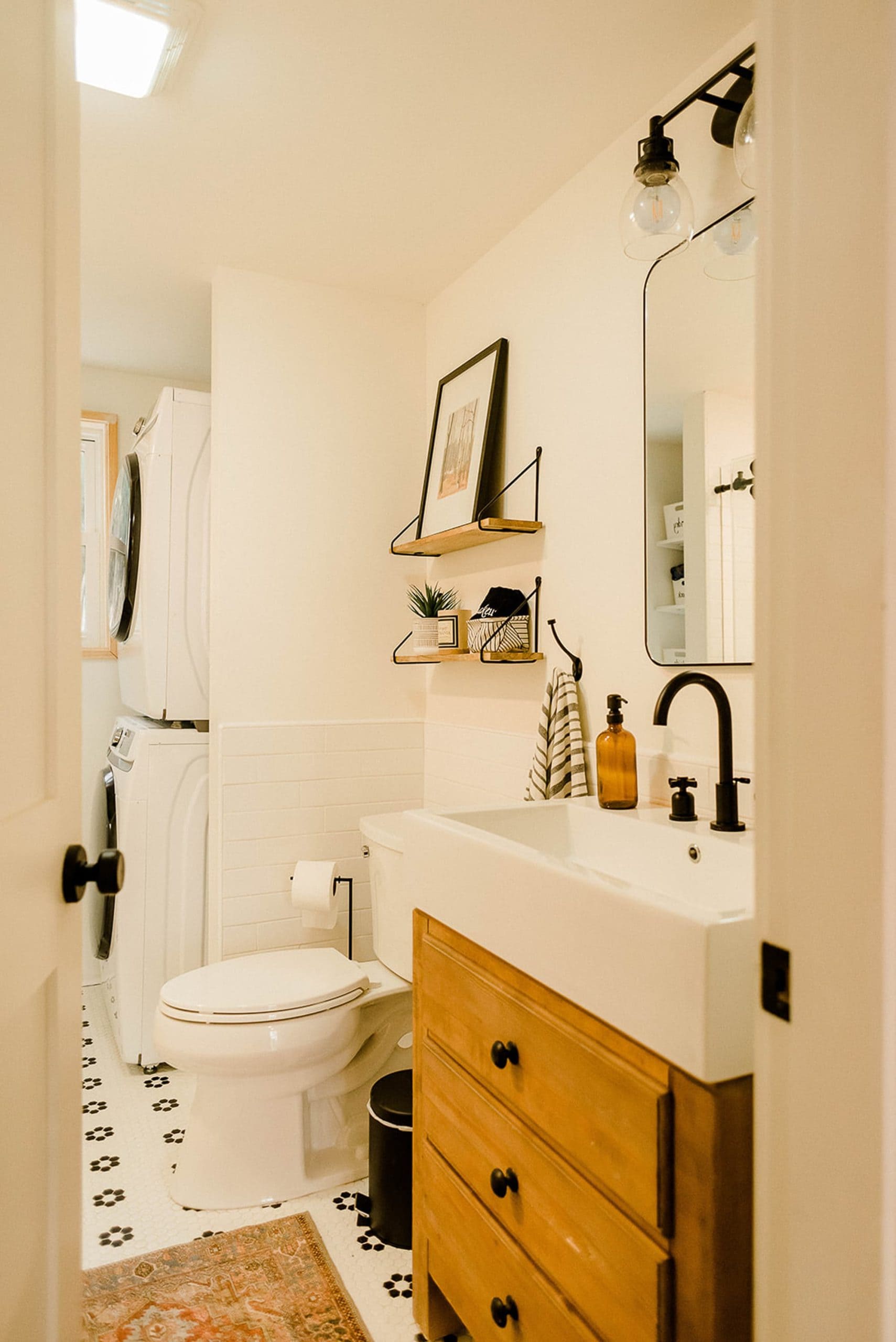 Bathroom in this a-frame cabin in the woods