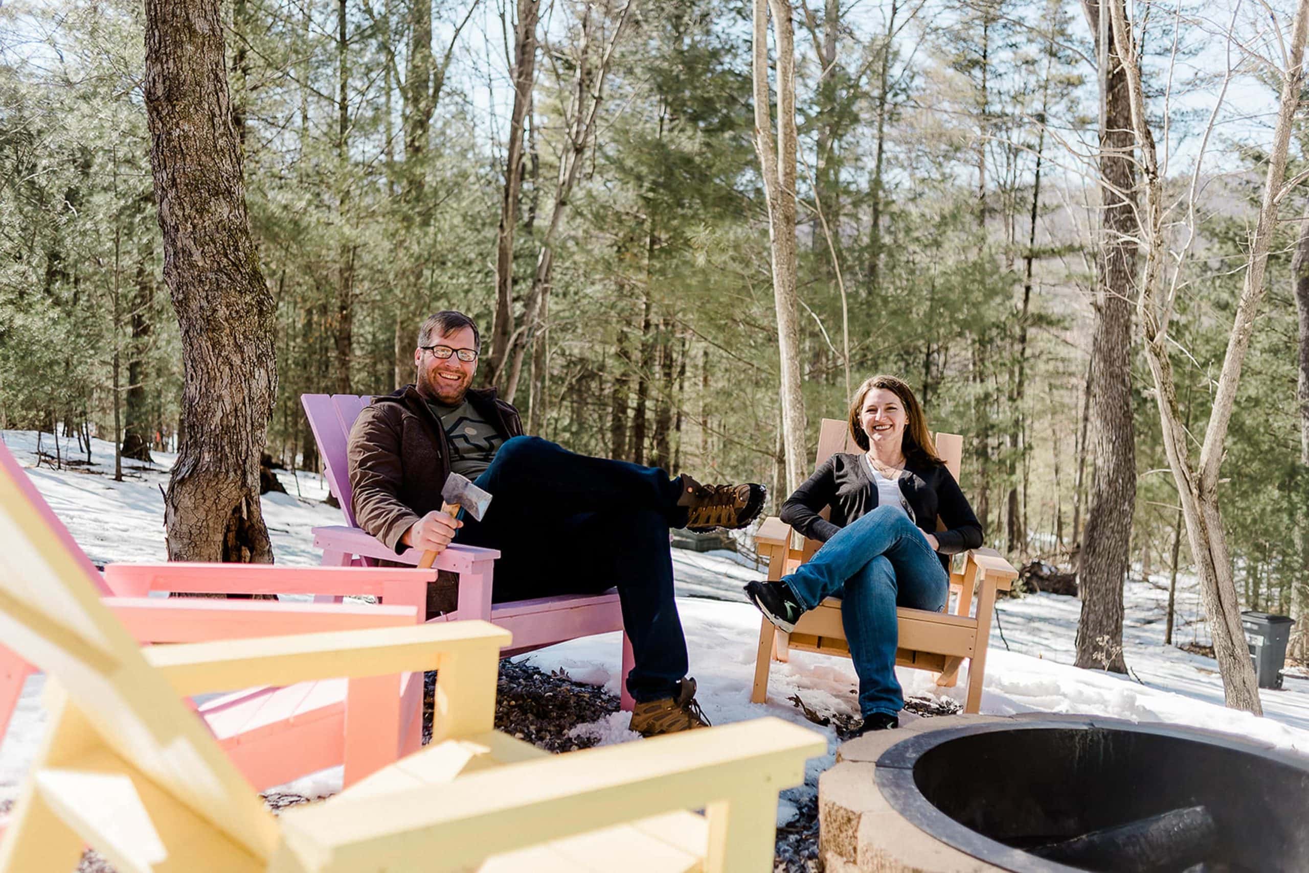 John and Vanessa at their DIY cabin in West Virginia