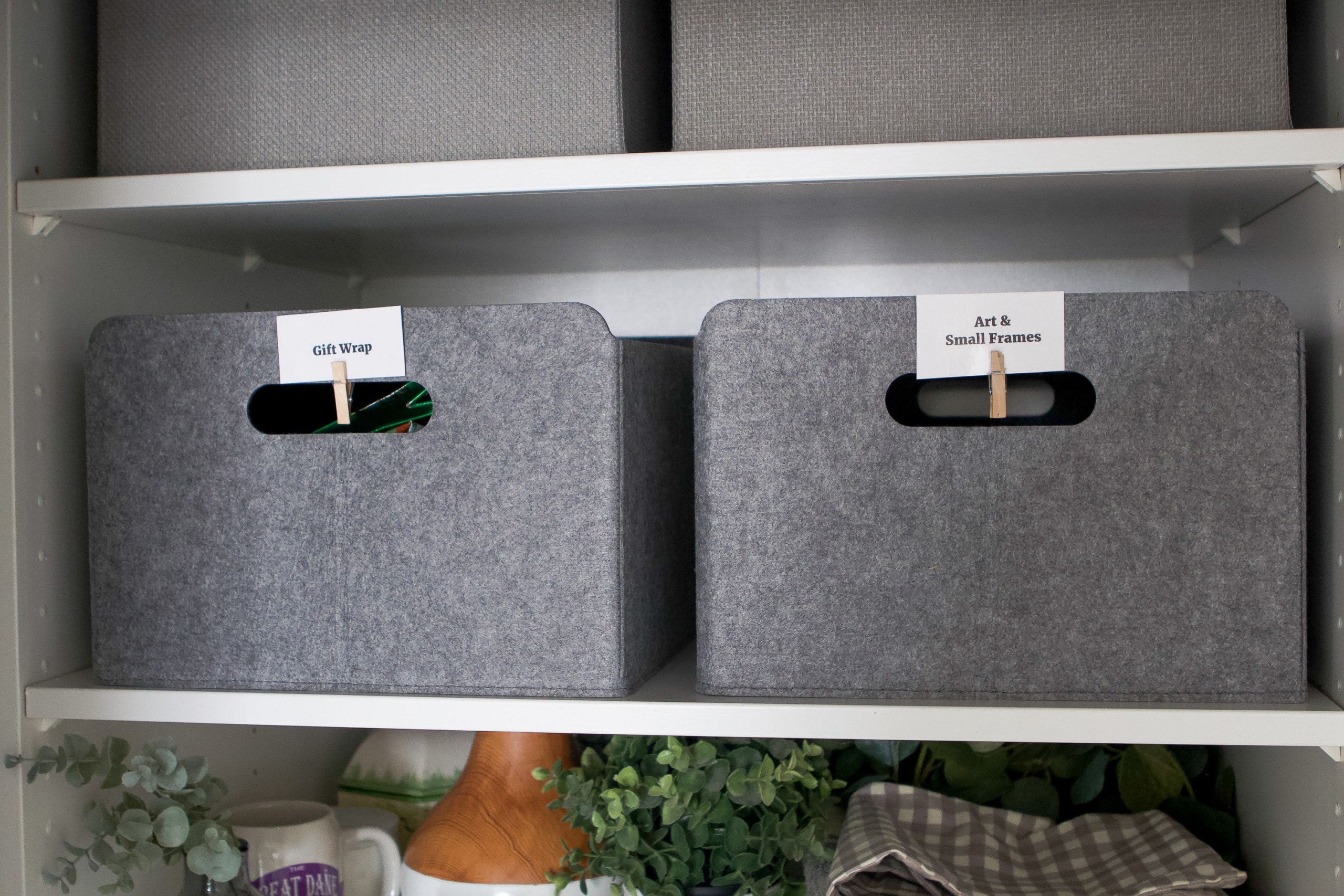 More bins down below in my organized home office closet