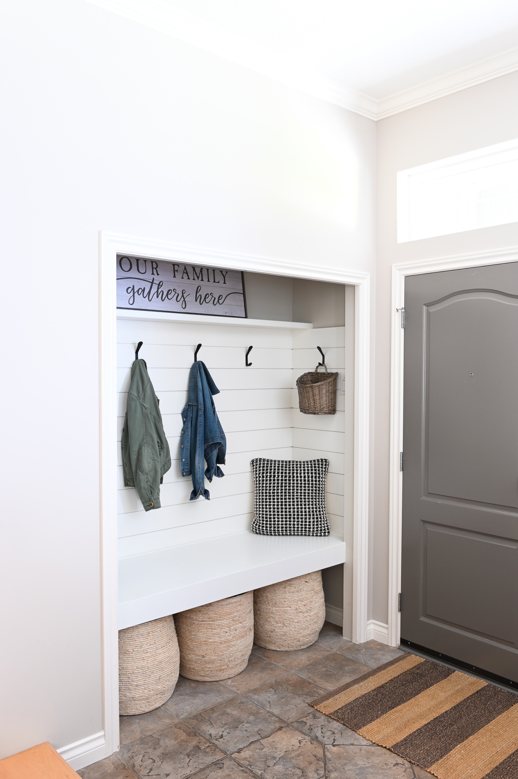 A DIY mudroom closet