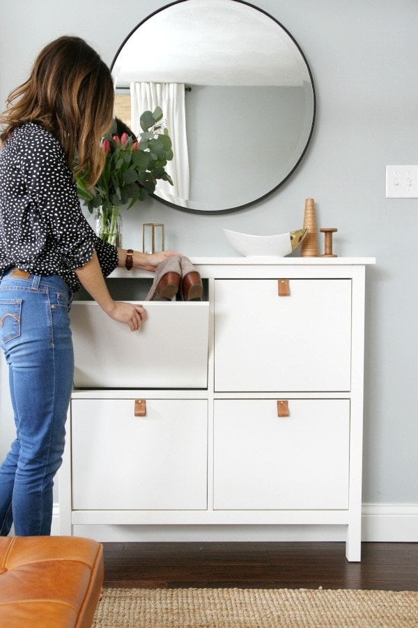 ORganized shoe storage in an entryway