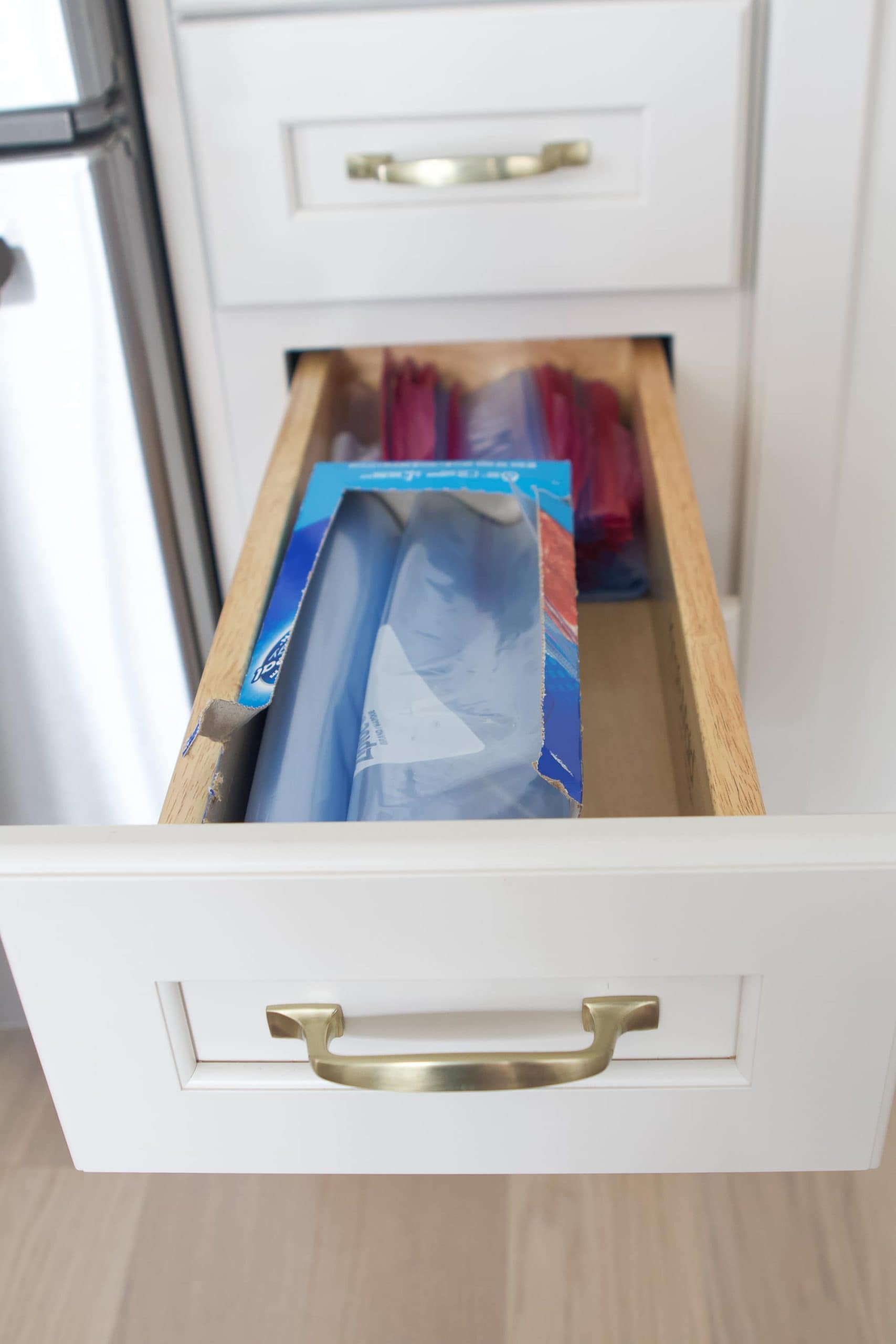 Storing baggies in a small drawer