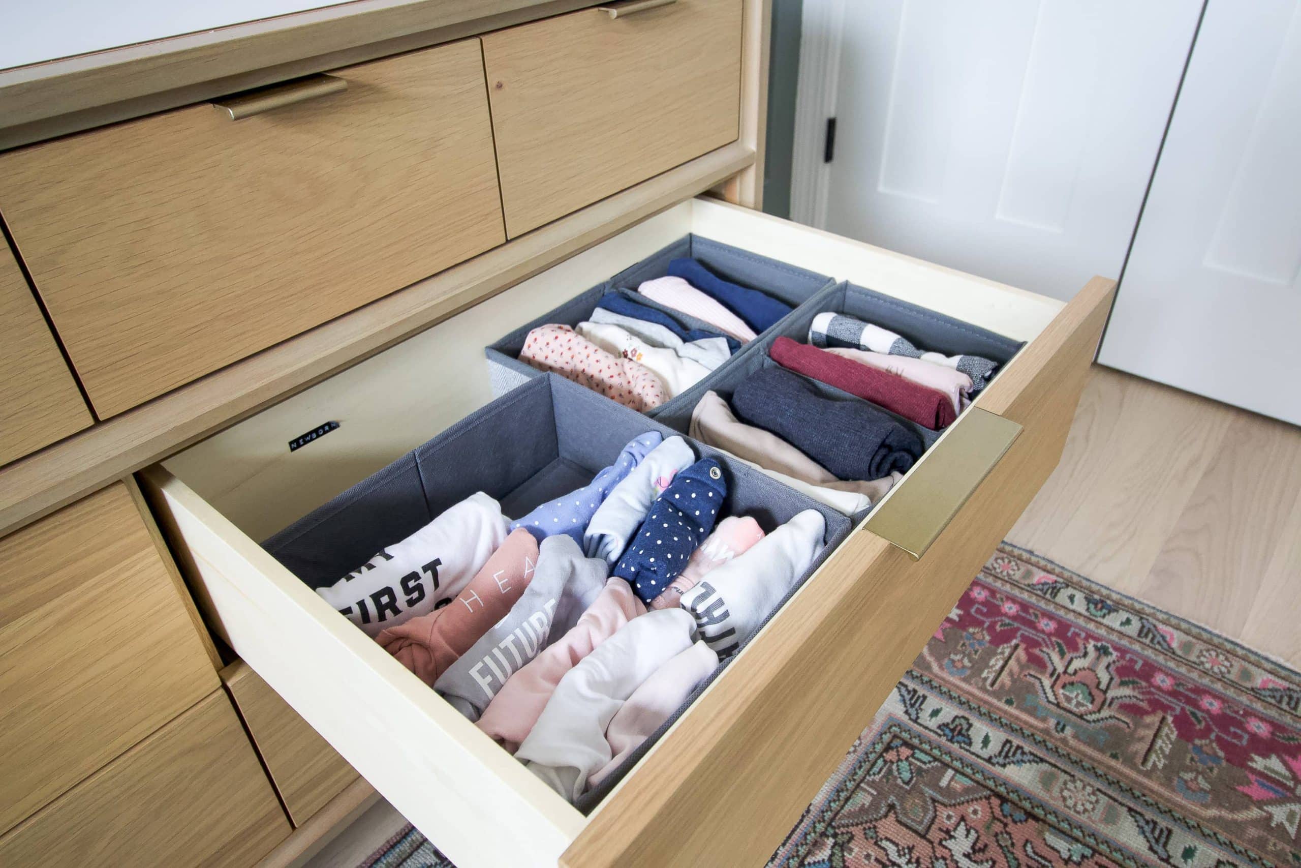 Rory's clothing in our nursery dresser organization